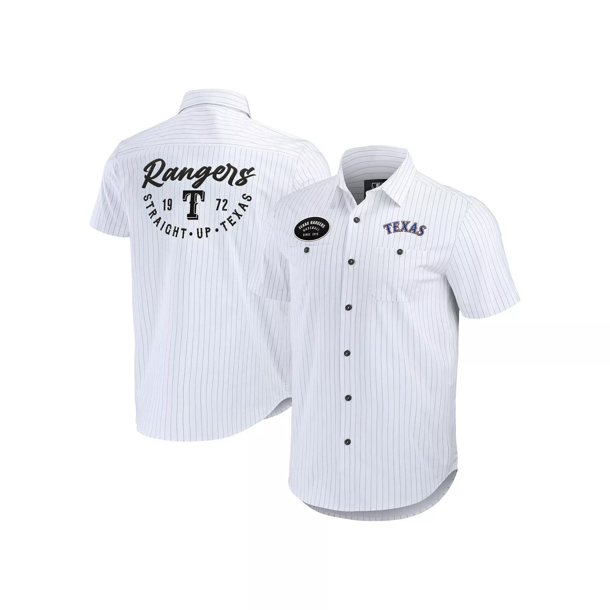 Men's Darius Rucker Collection by Fanatics White Texas Rangers Pin Stripe Short Sleeve Button-Up Shirt, Size: Small Product Image