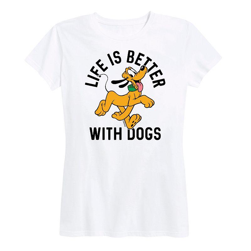 Disney's Pluto Women's Life Is Better With Dogs Graphic Tee,  Product Image
