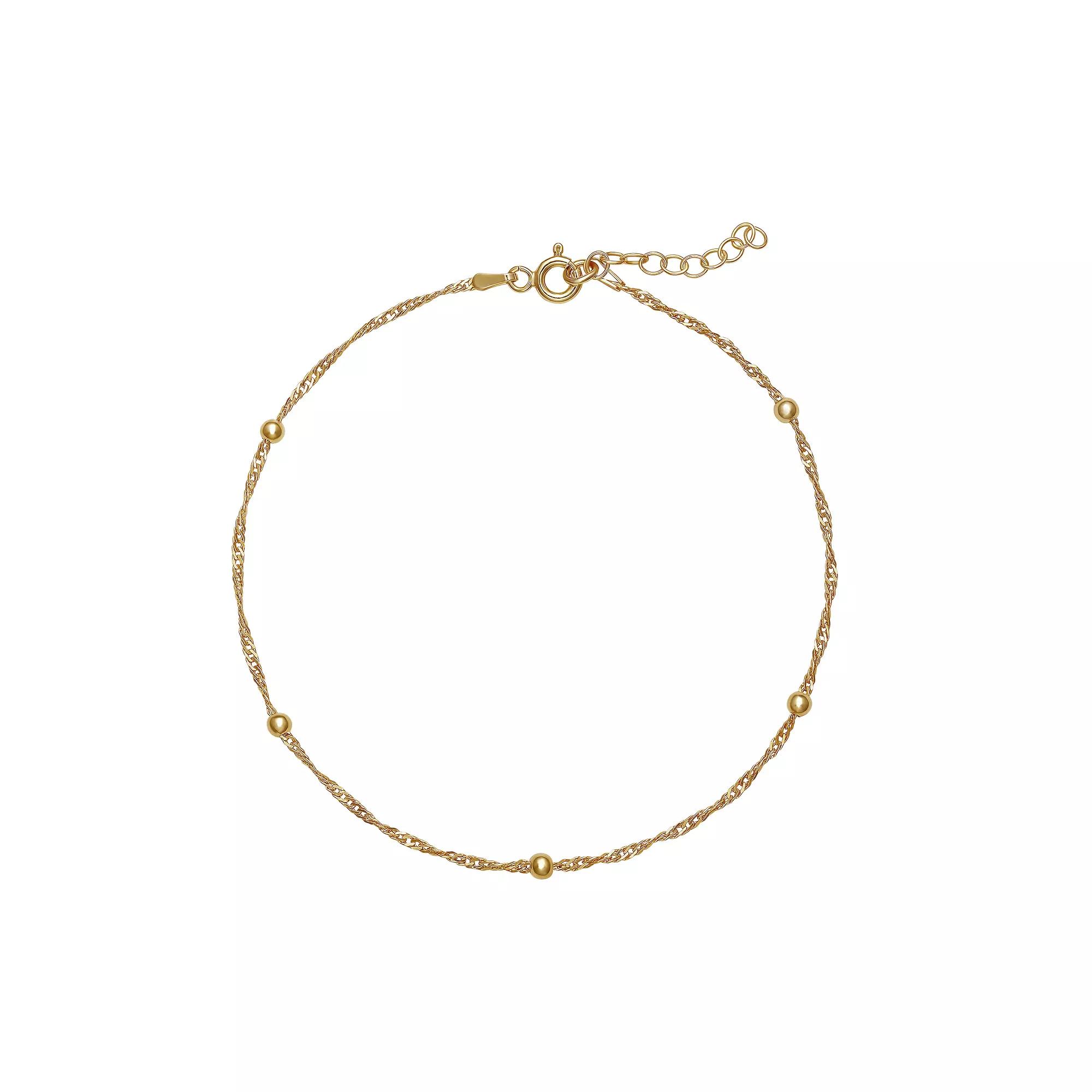 PRIMROSE Sterling Silver Bead Anklet, Women's, Size: 9", Gold Tone Product Image