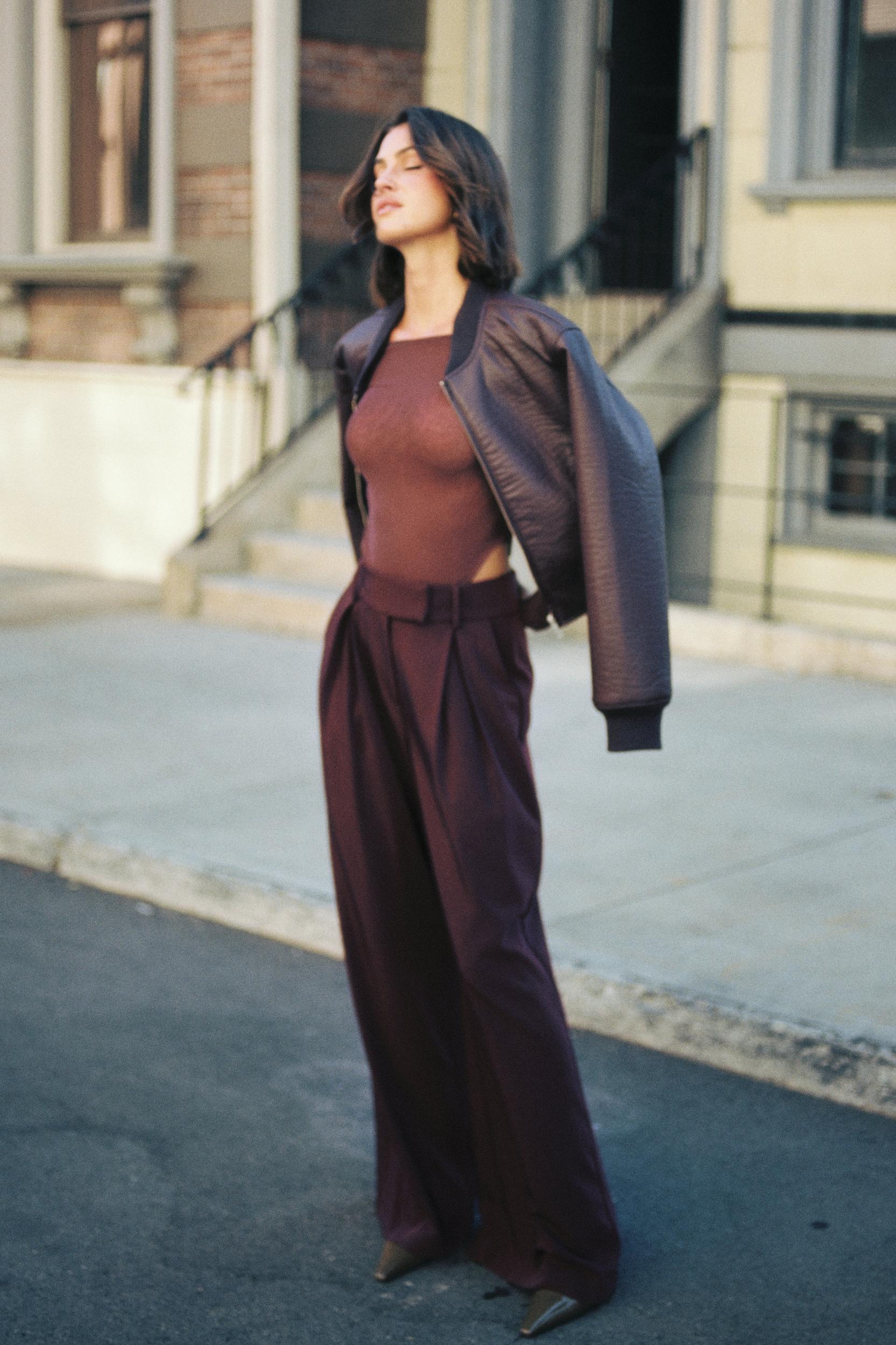 Codi Faux Leather Bomber Jacket - Merlot Product Image