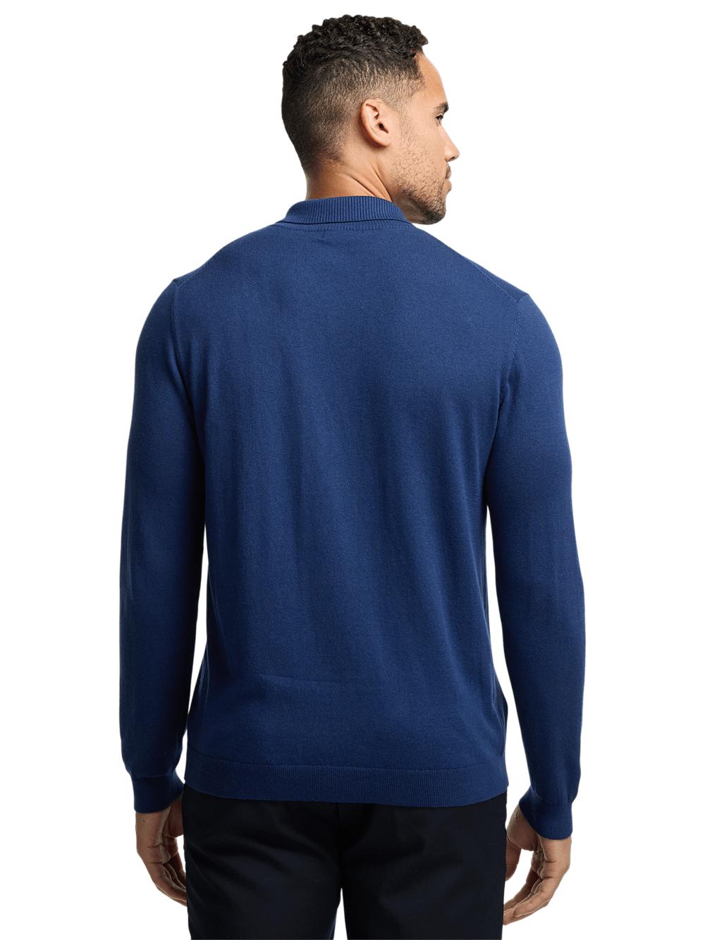 Silk Cotton Cashmere Full Zip Polo - Navy Product Image