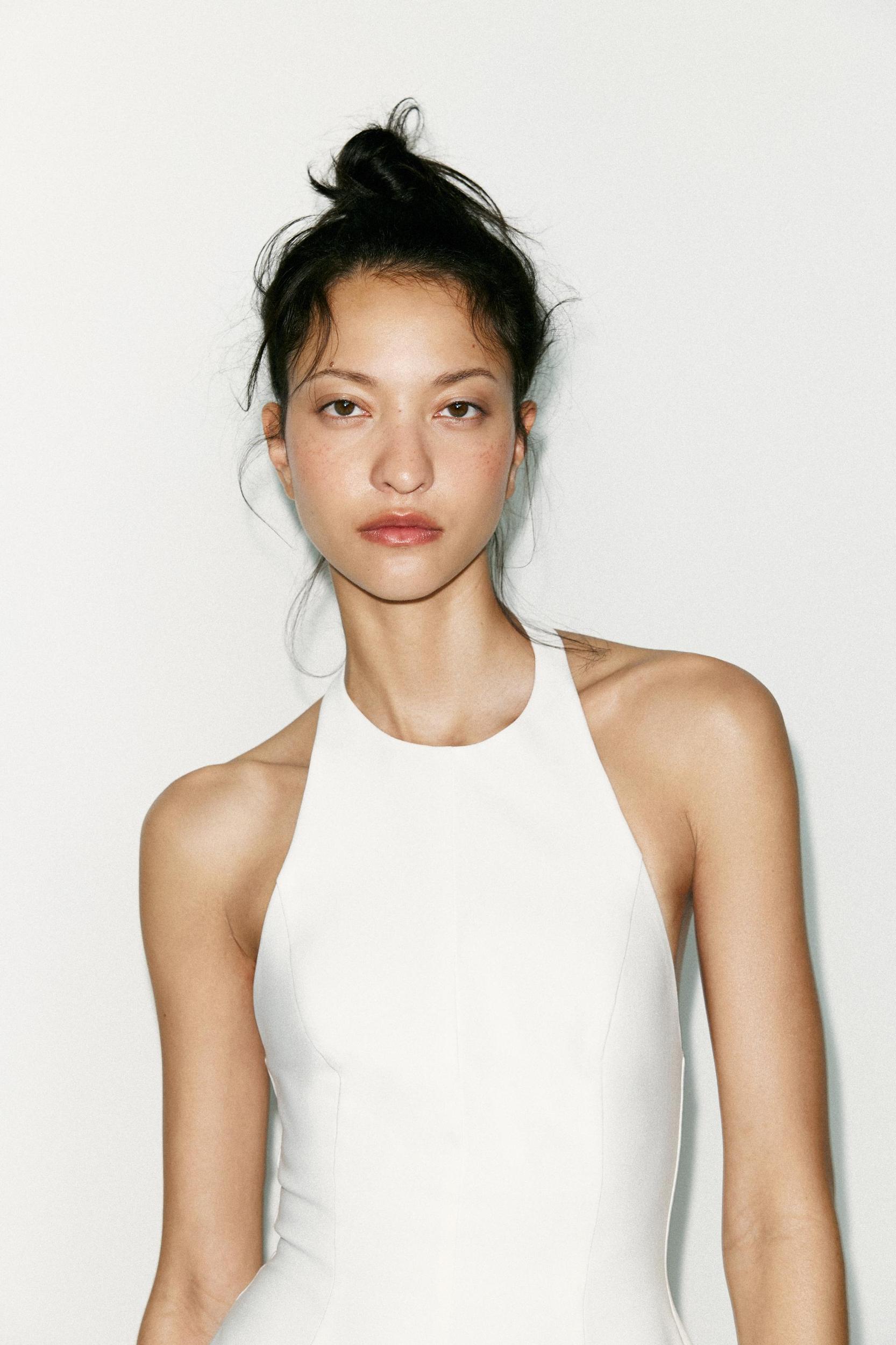 SHORT HALTER GODET DRESS Product Image