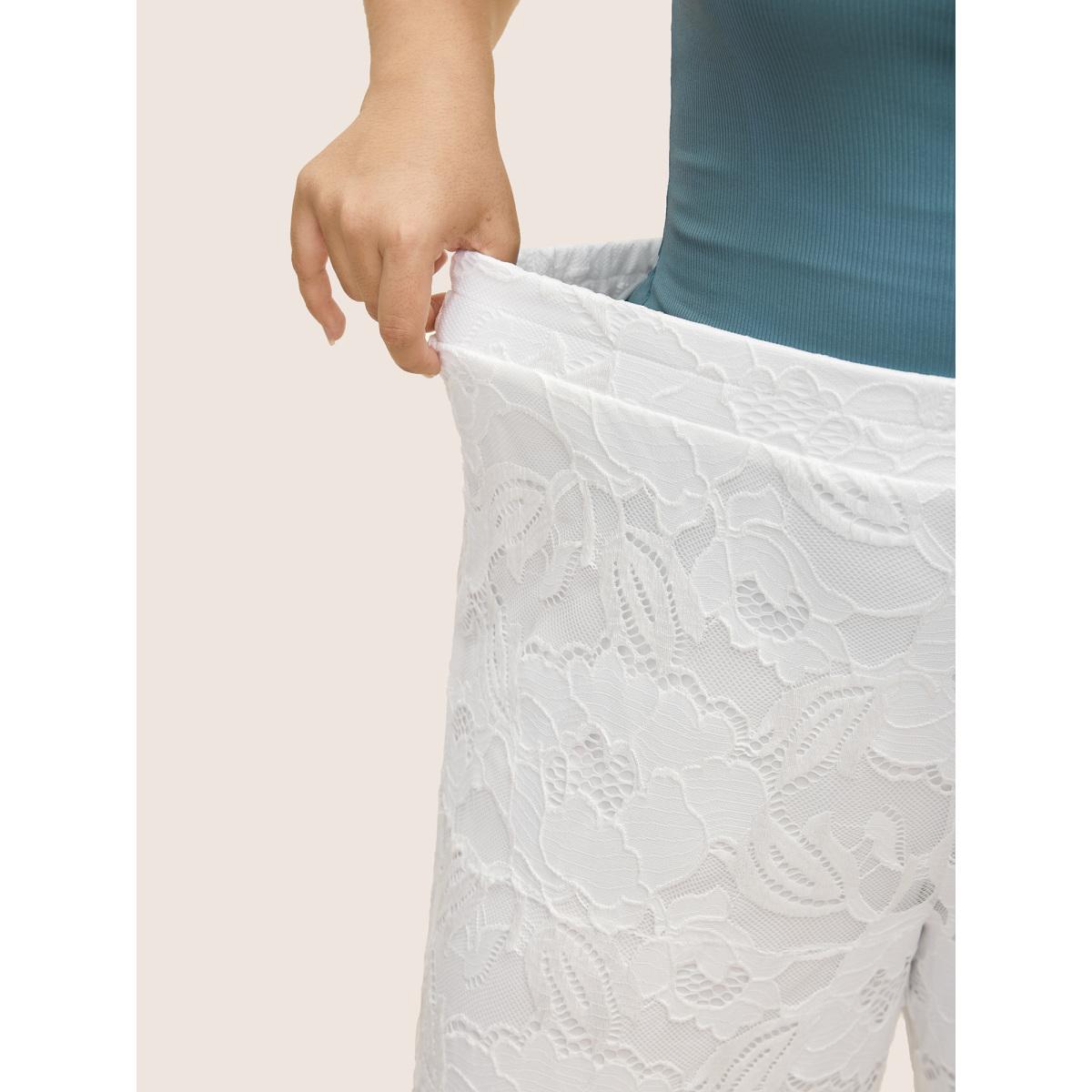 Plus Size Crochet Lace Mesh Wide Leg Pants Women WhiteSmoke Resort Wide Leg Mid Rise Vacation Pants BloomChic 12/L Product Image