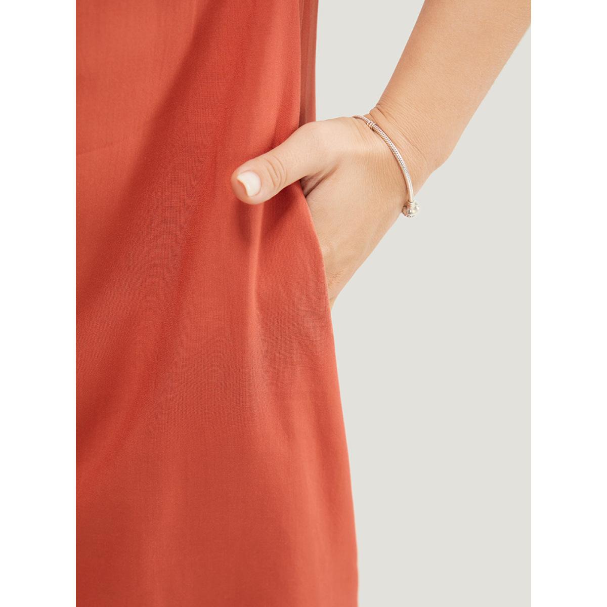 Plus Size Solid Contrast Lace Pocket Cold Shoulder Midi Dress Coral Women Casual Lace Cold Shoulder Short sleeve Curvy Midi Dress BloomChic 14-16/1X Product Image