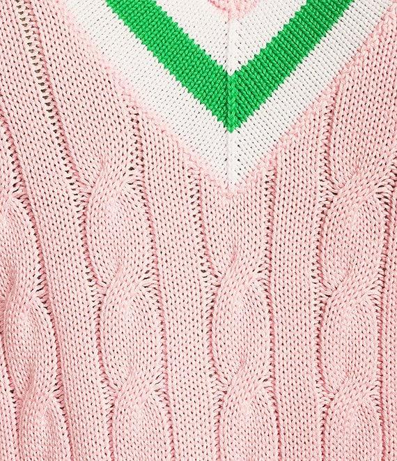 Lilly Pulitzer Brockton Cable Knit V-Neck Long Sleeve Stripe Detail Sweater Product Image