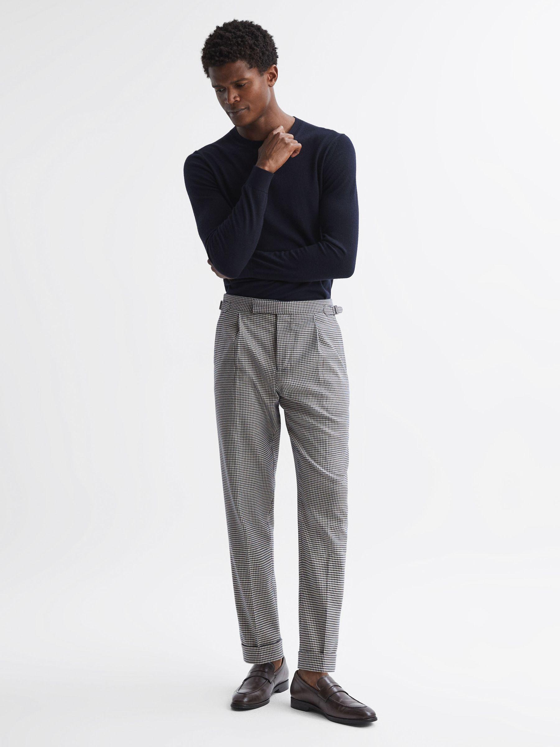 Slim Fit Puppytooth Adjuster Trousers in Grey Product Image