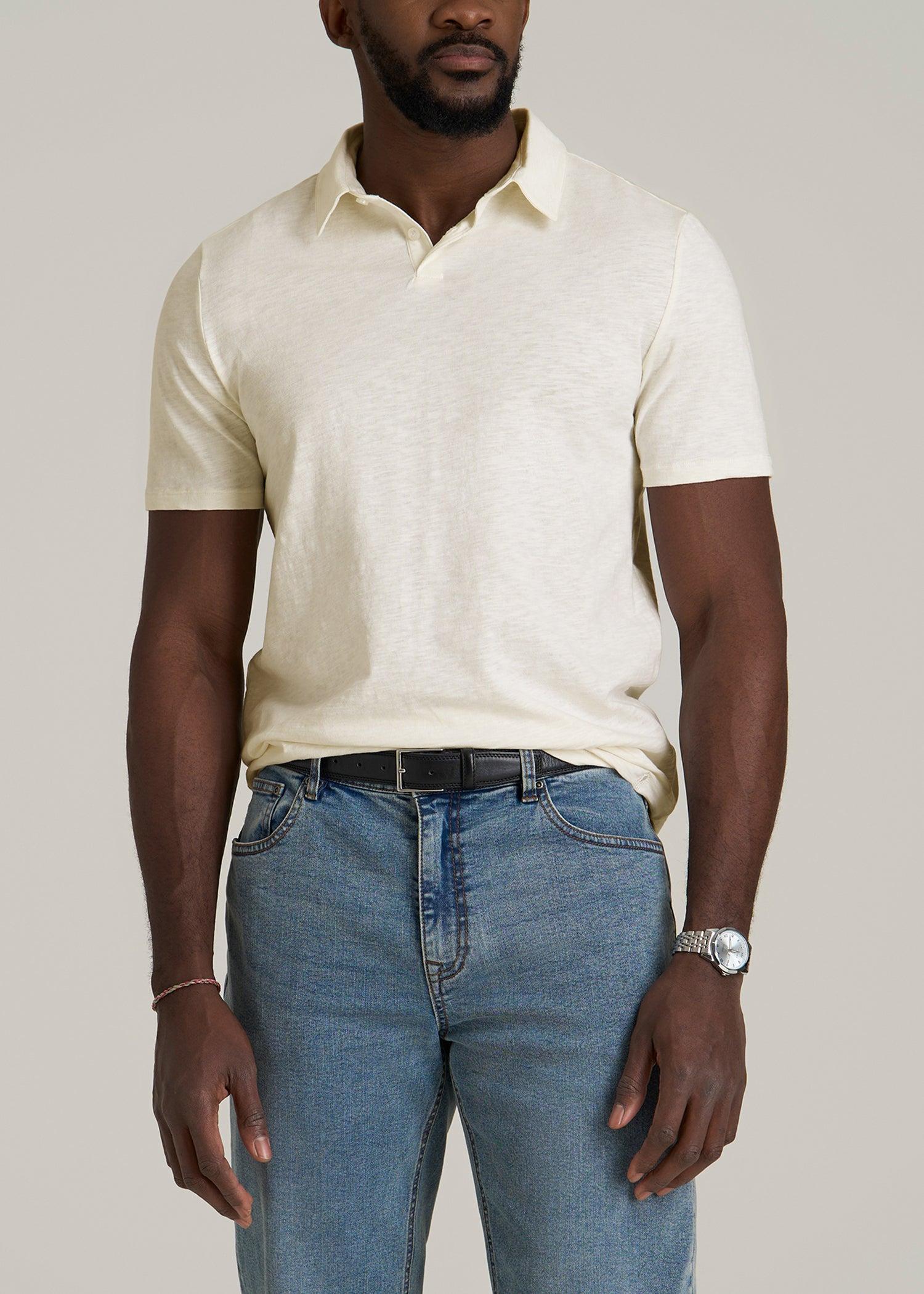 Slub Self Collar Polo Shirt for Tall Men in White Alyssum Male Product Image