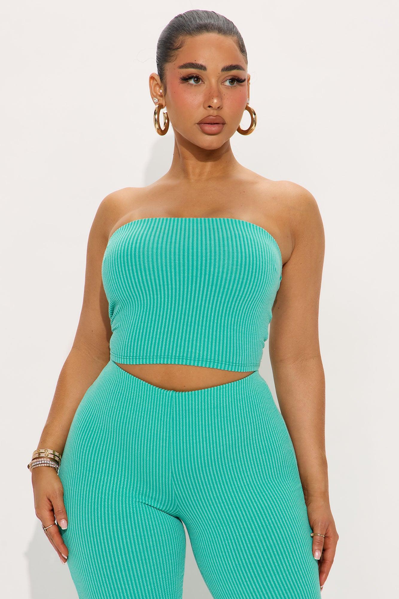Reya Ribbed Pant Set - Teal Product Image