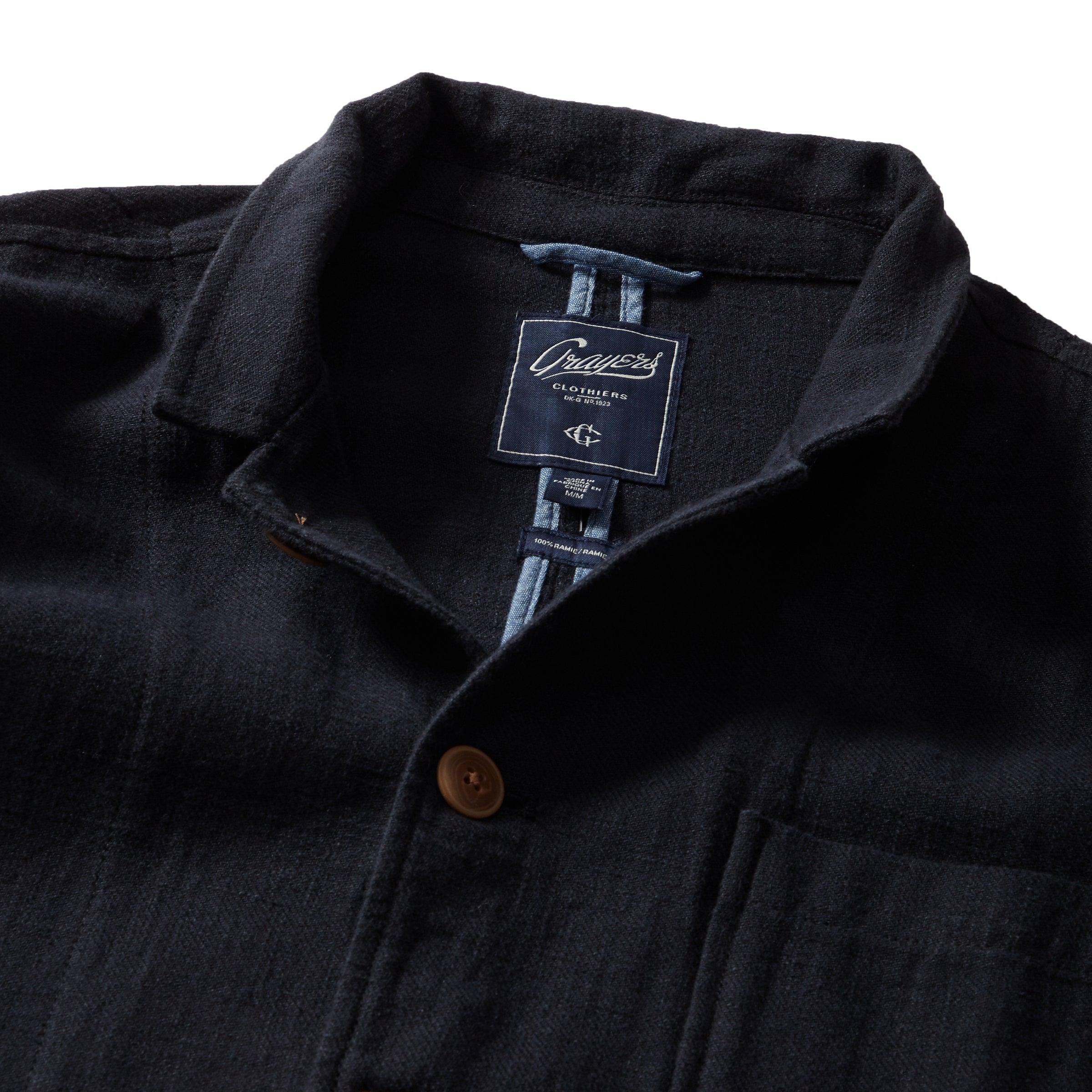 Nelson Ramie Stand Up Collar Jacket - Navy Product Image