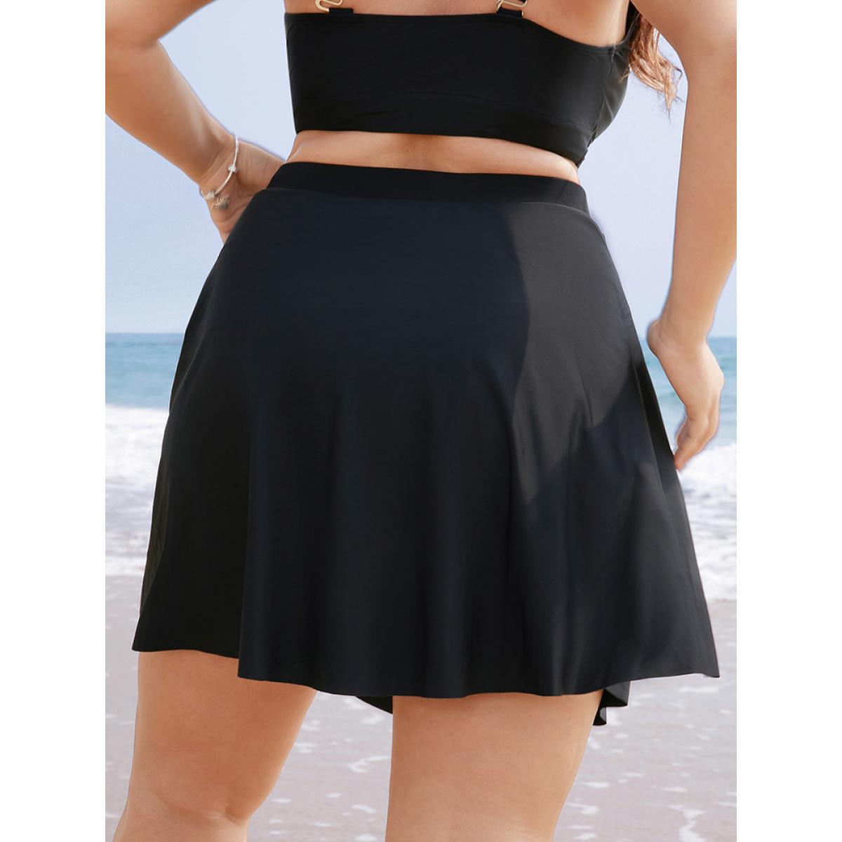 Plus Size Twist Front Asymmetrical Swim Skirt Women's Swimwear Black Vacation Plain High stretch Bodycon High Rise Curve Swim Bottoms BloomChic 14-16/1X Product Image