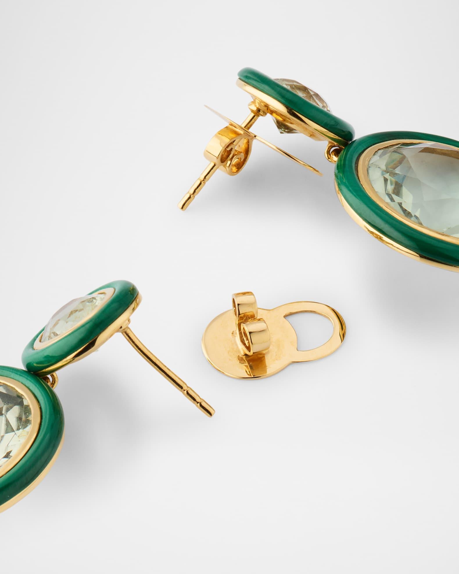 Limited Edition 18K Yellow Gold Oval Prasiolite and Malachite Earrings Product Image