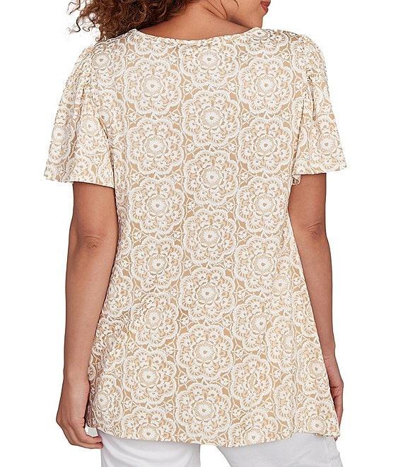 Ruby Rd. Embellished Beaded Macrame Scoop Neck Short Sleeve Top Product Image