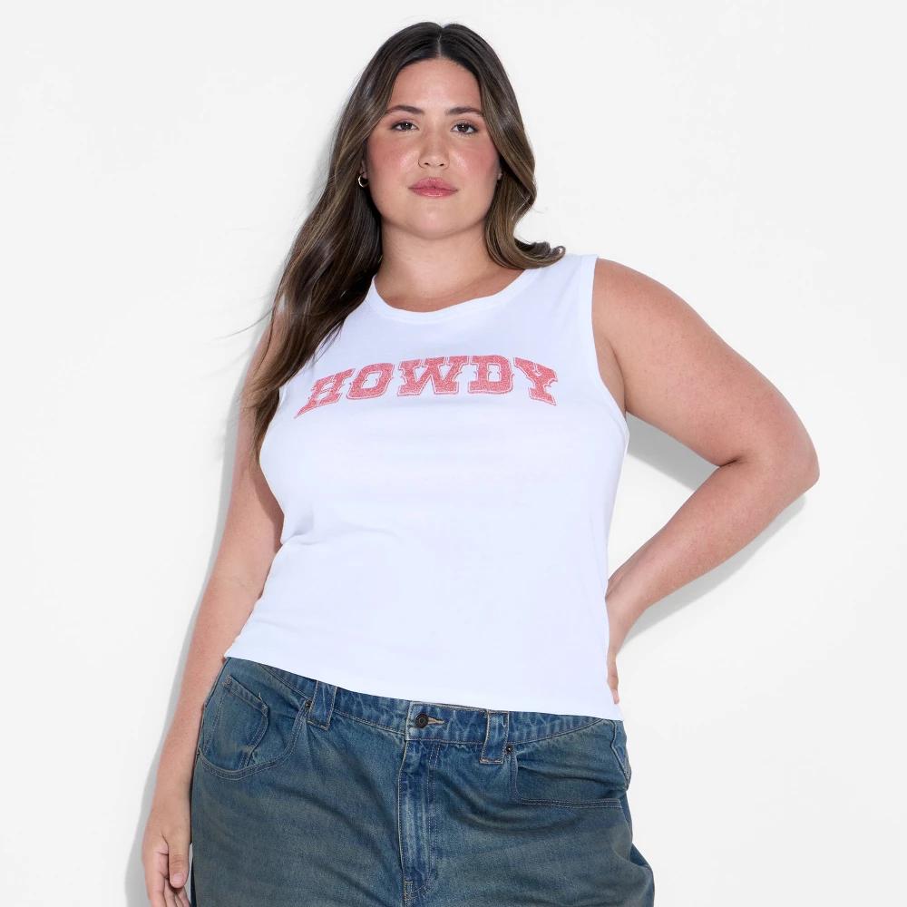 Women's Howdy Graphic Tank Top - White 3X Product Image