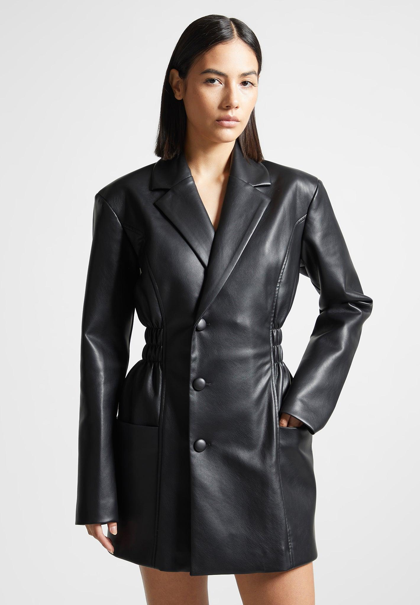 Double Breasted Leather Blazer Dress - Black Female Product Image