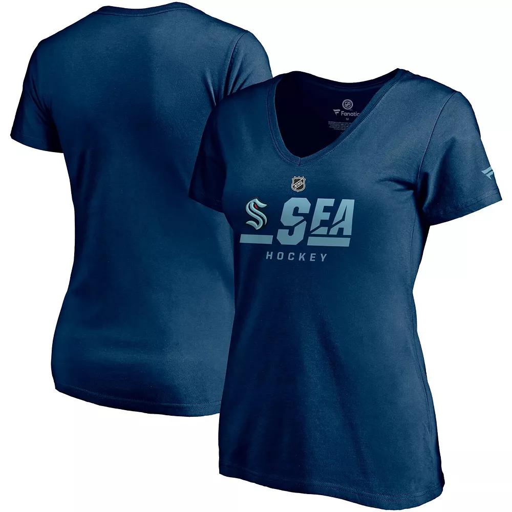 Women's Fanatics Branded Navy Seattle Kraken Authentic Pro Secondary Logo V-Neck T-Shirt, Size: Small, Krk Blue Product Image