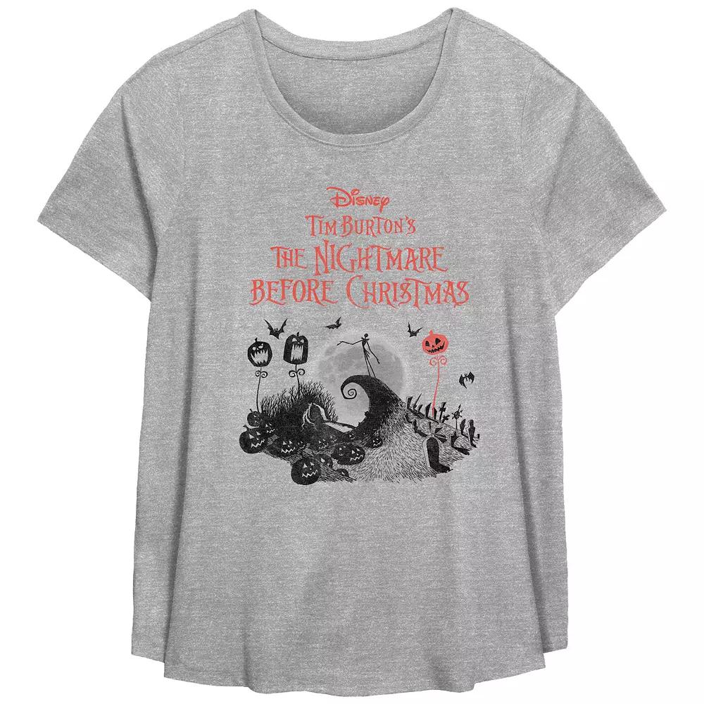 Disney's The Nightmare Before Christmas Halloween Title Logo Plus Size Flowy Graphic Tee, Women's, Size: 5XL, Grey Gray Product Image
