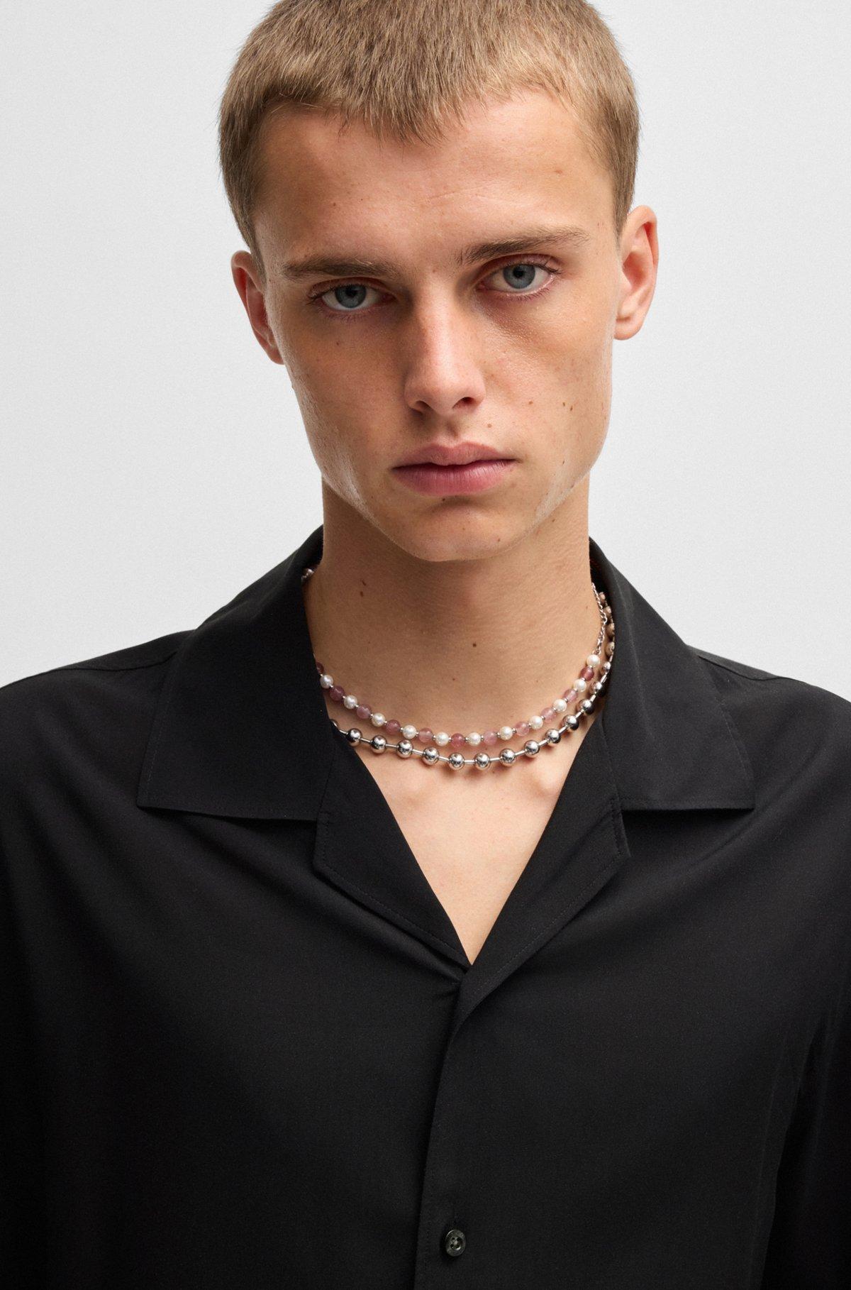 Oversize-fit shirt with smoke logo-print hem Product Image