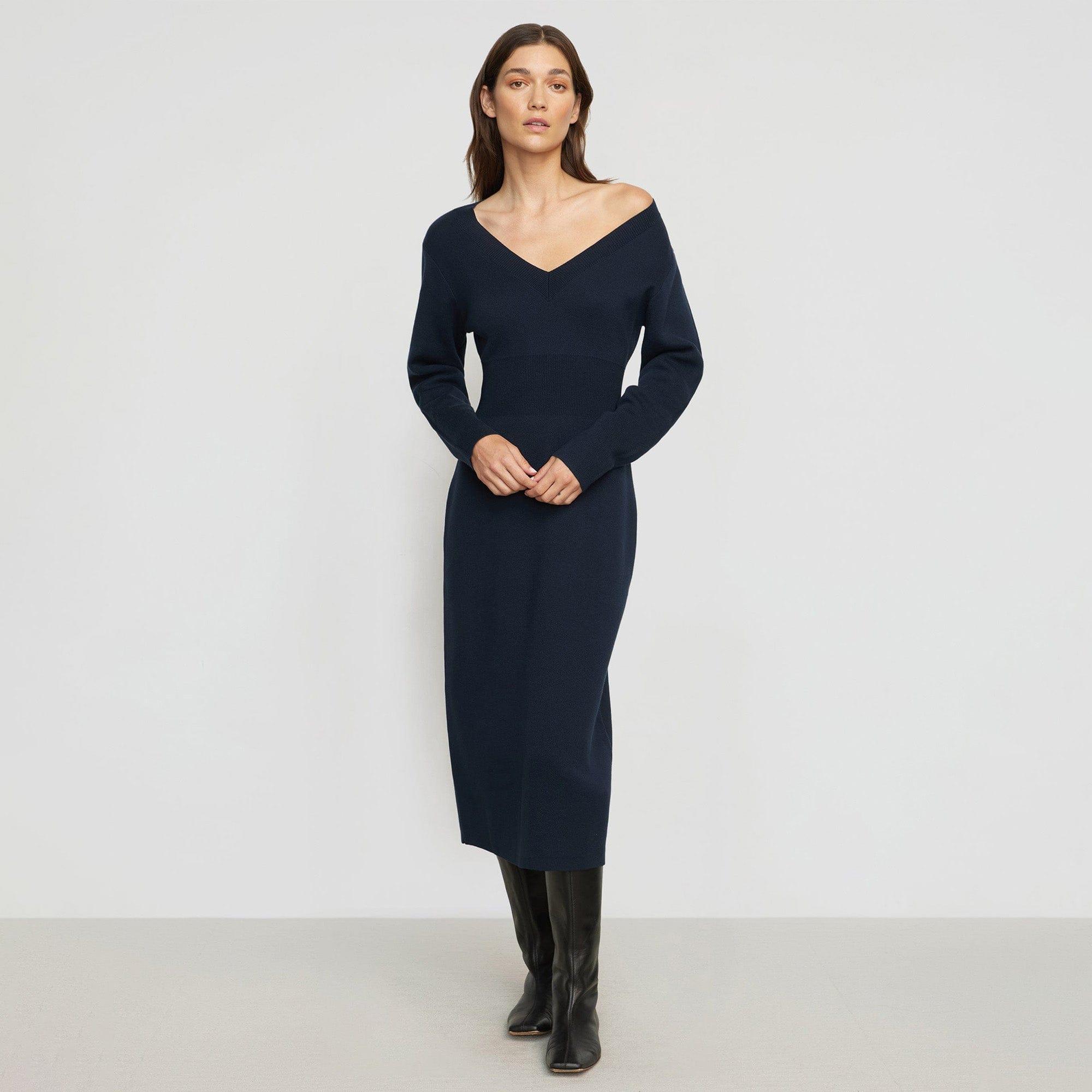 Bora Off-Shoulder V-Neck Sweater Dress Product Image