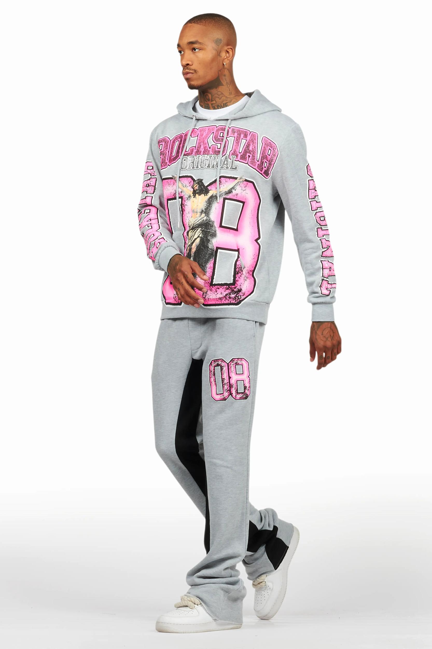 Fields Grey/Pink Baggy Hoodie Track Set Male Product Image