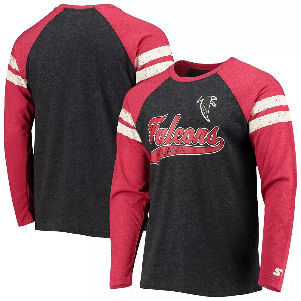 Men's Starter Black/Red Atlanta Falcons Throwback League Raglan Long Sleeve Tri-Blend T-Shirt, Size: Large Product Image