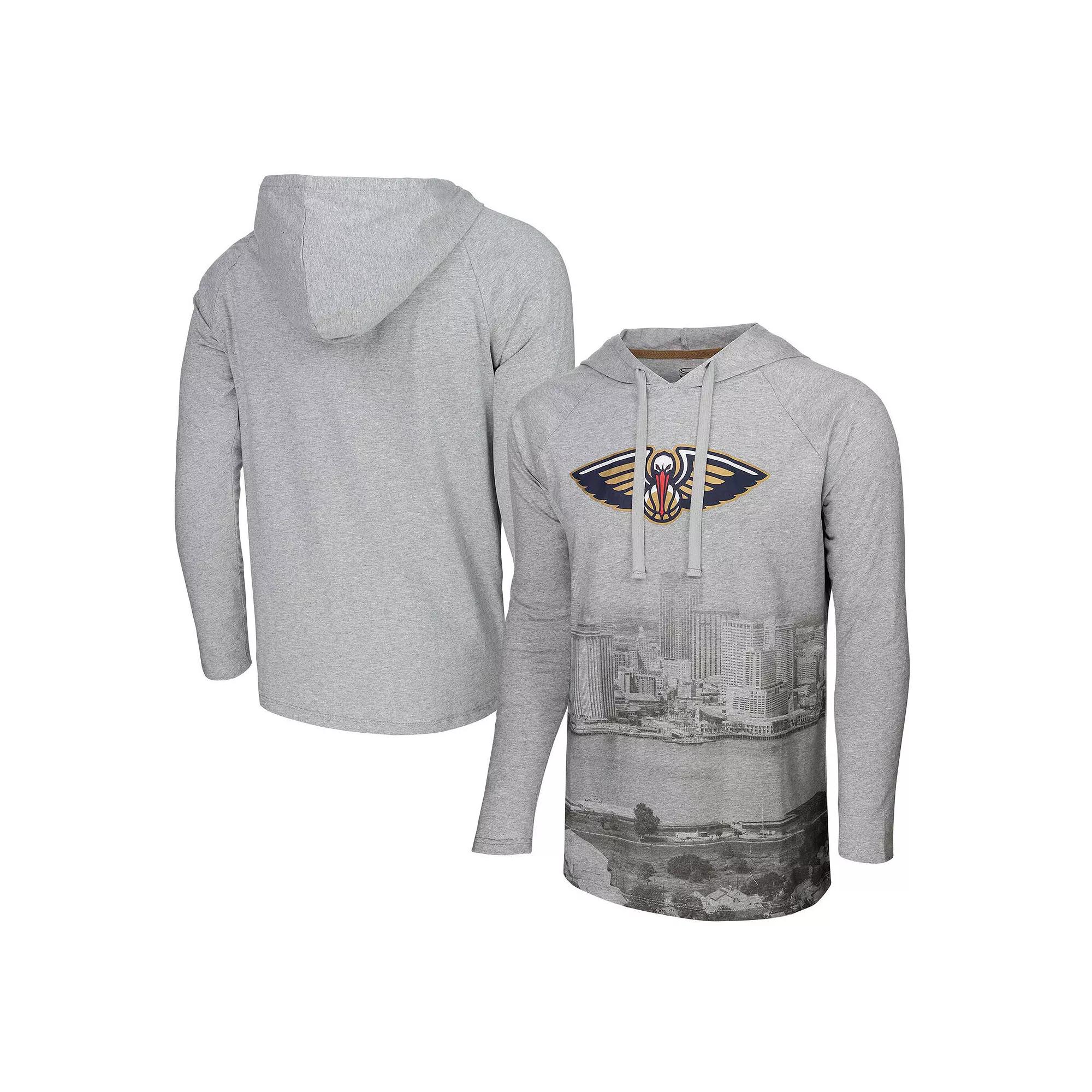 Men's Stadium Essentials Heather Gray New Orleans Pelicans Atrium Raglan Long Sleeve Hoodie T-Shirt, Size: Large, Grey Product Image