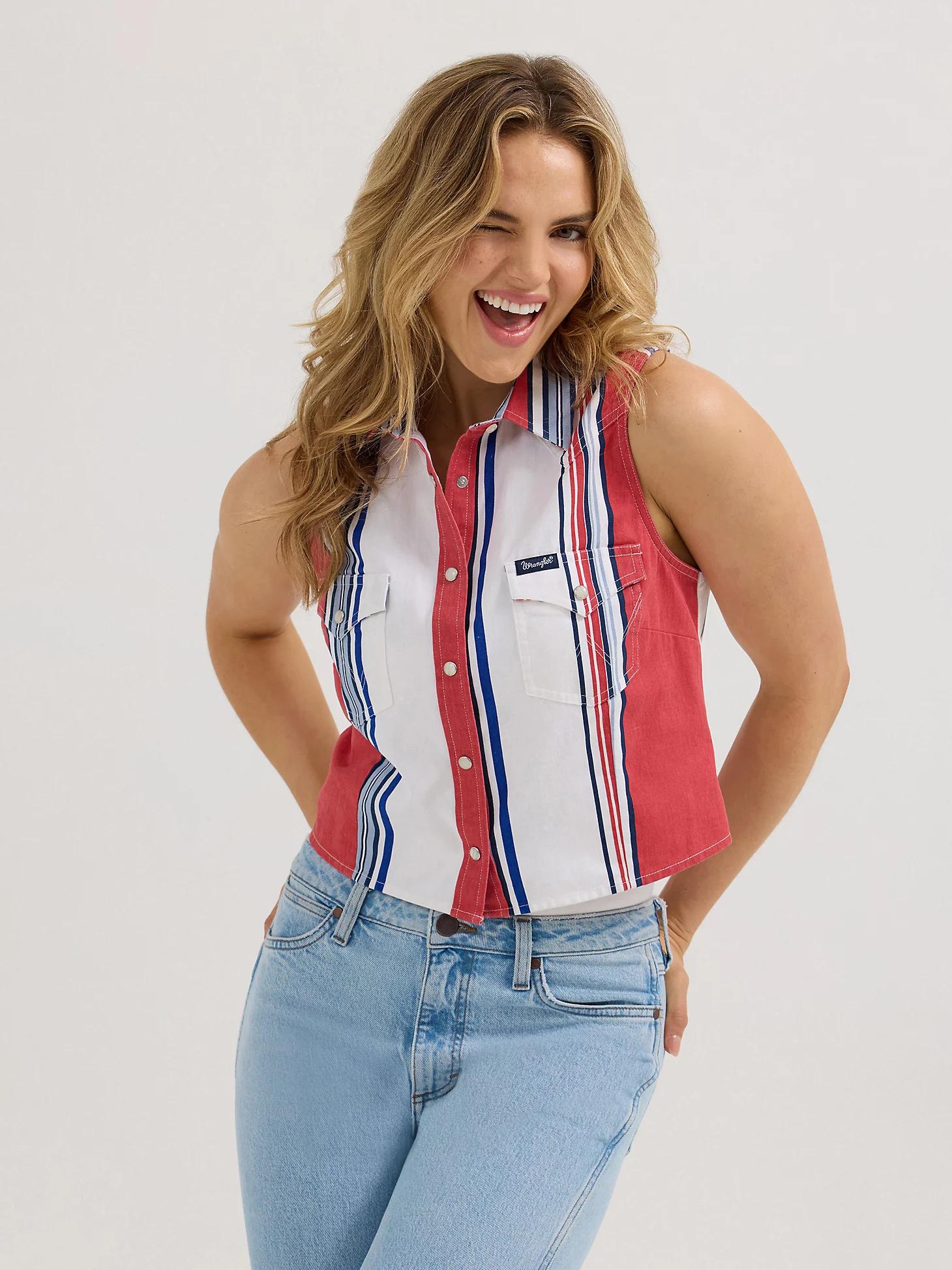 Women's Wrangler Brushpopper Stripe Slim Crop Snap Tank | Women's TOPS | Wrangler® Product Image