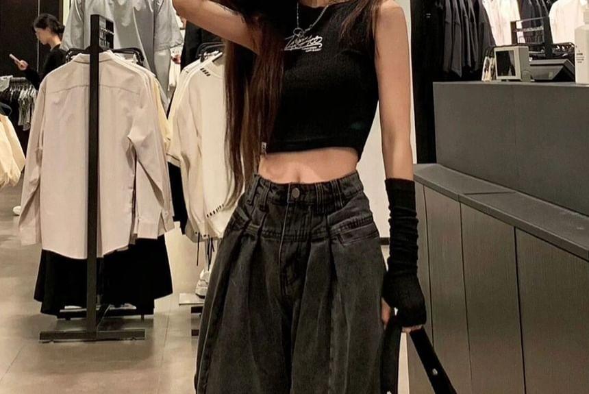 High Waist Washed Baggy Jeans Product Image