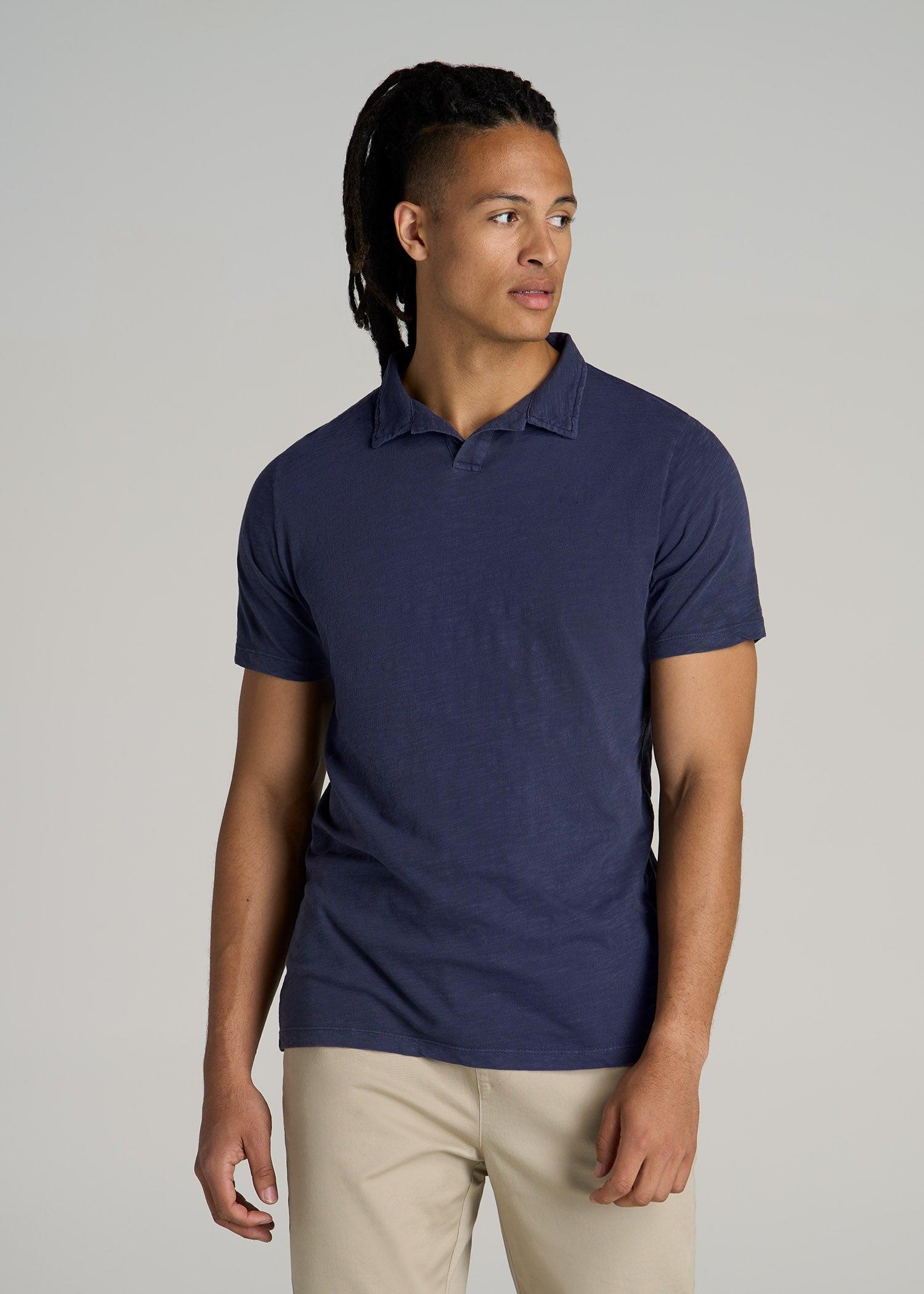 Slub Polo Shirt for Tall Men in Navy Male Product Image
