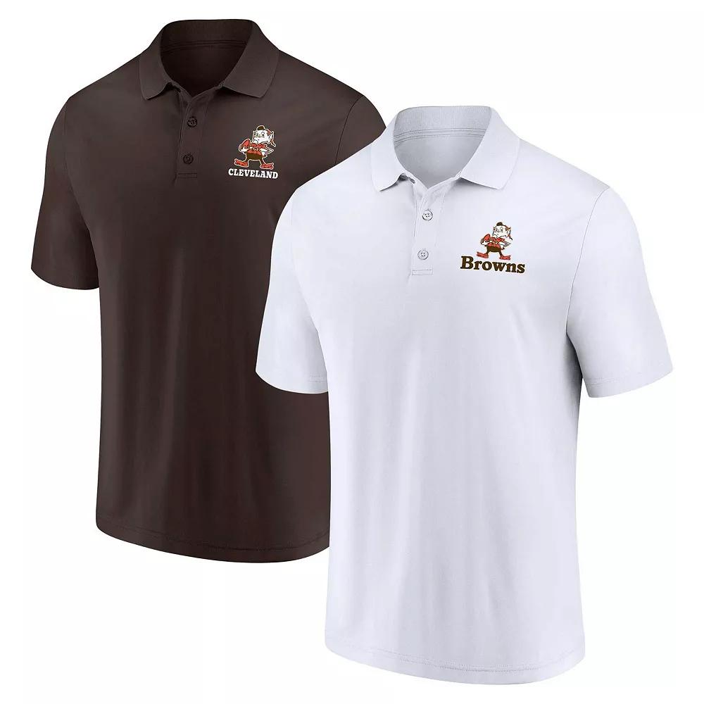 Men's Fanatics Branded White/Brown Cleveland Browns Throwback Two-Pack Polo Set, Size: 5XL Product Image