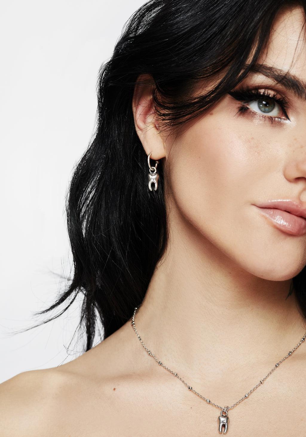 Tooth Charm Hoop Earrings Product Image