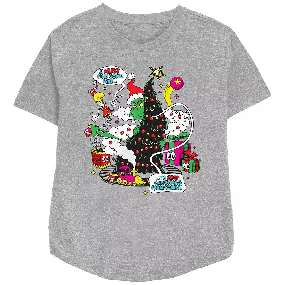 Women's Dr. Seuss Grinch Must Find A Way Relaxed Fit Graphic Tee, Size: XS, Athletic Grey Product Image