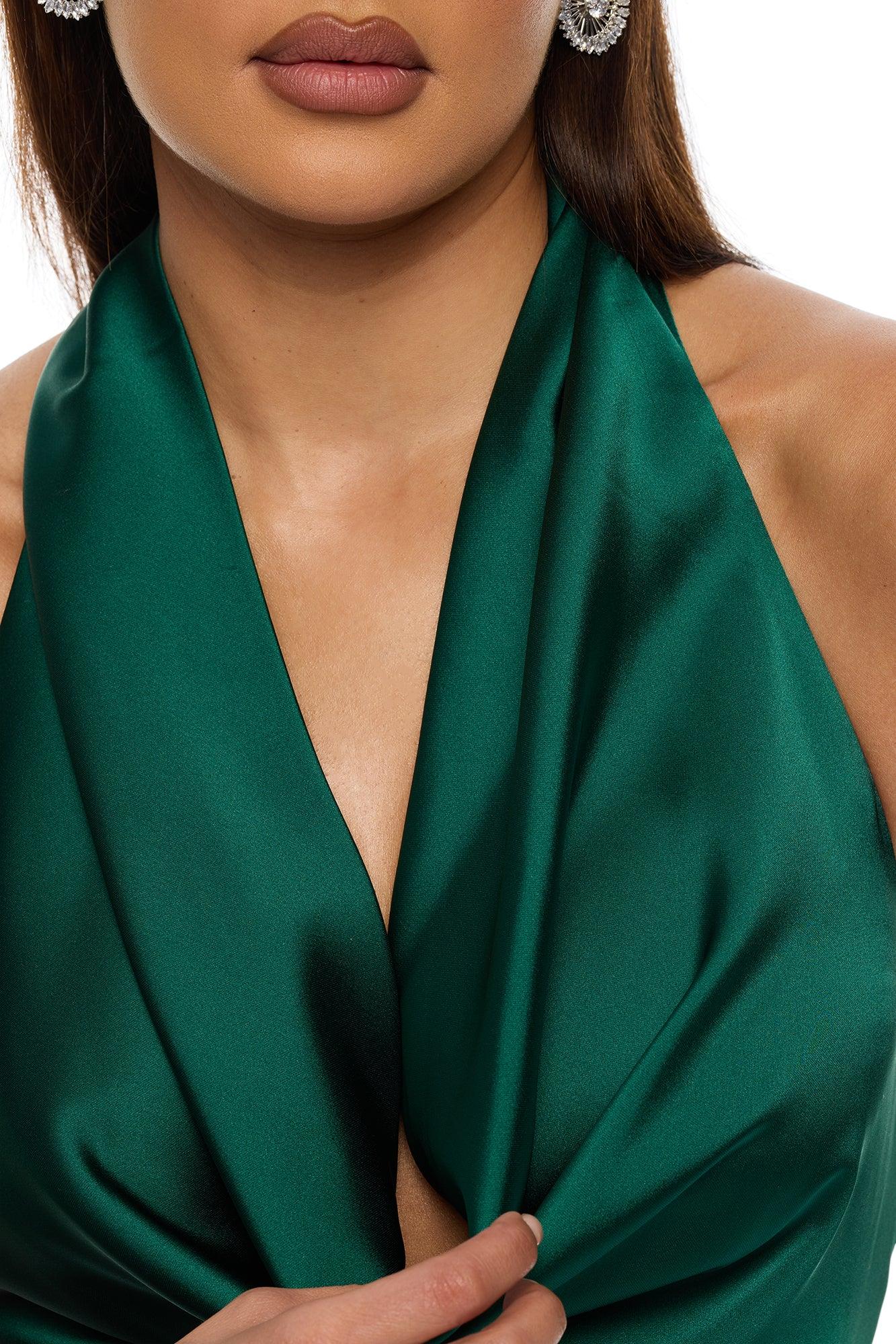 Laena Satin Draped Maxi Dress - Hunter Green Female Product Image