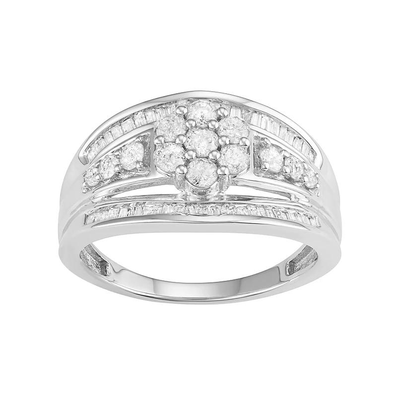Jewelexcess 10k White Gold 1 Carat T.W. Diamond Flower Ring, Women's, Size: 7 Product Image