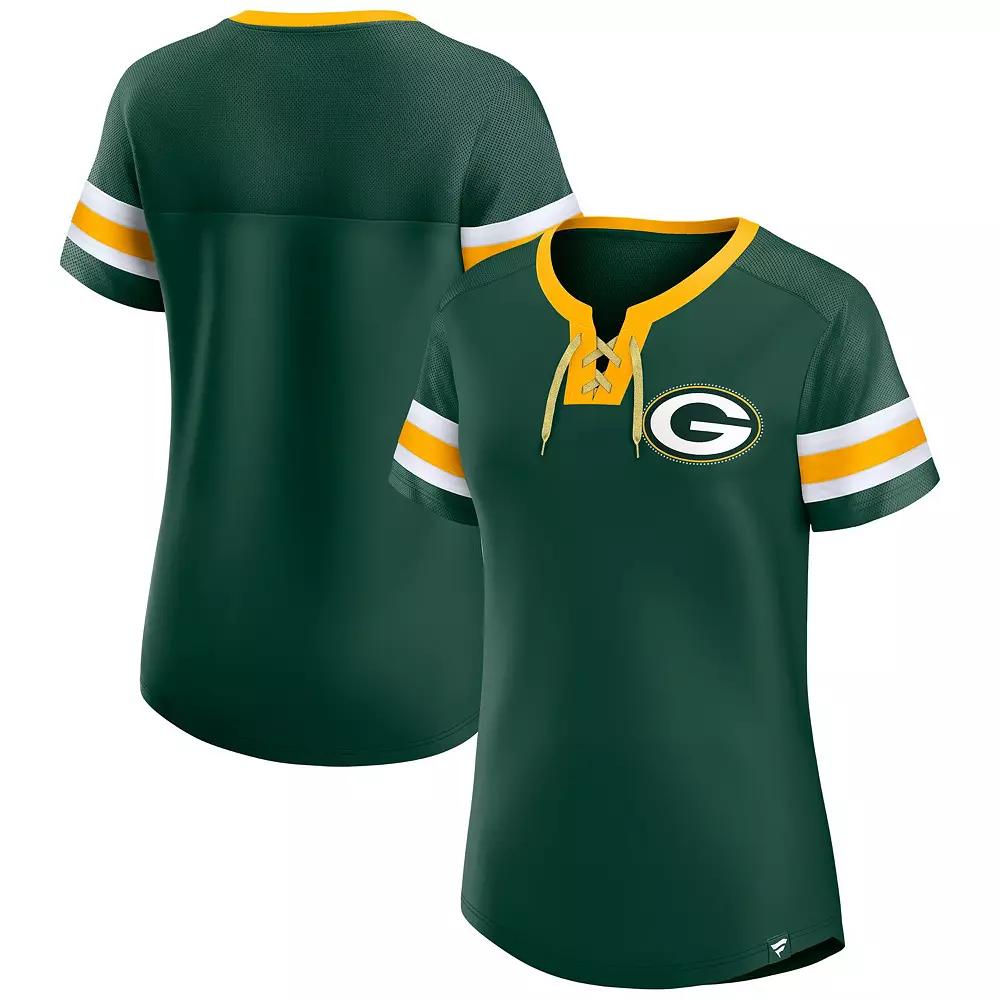 Women's Fanatics Green Green Bay Packers Bling Athena Jersey Style Lace-up T-Shirt,  Product Image