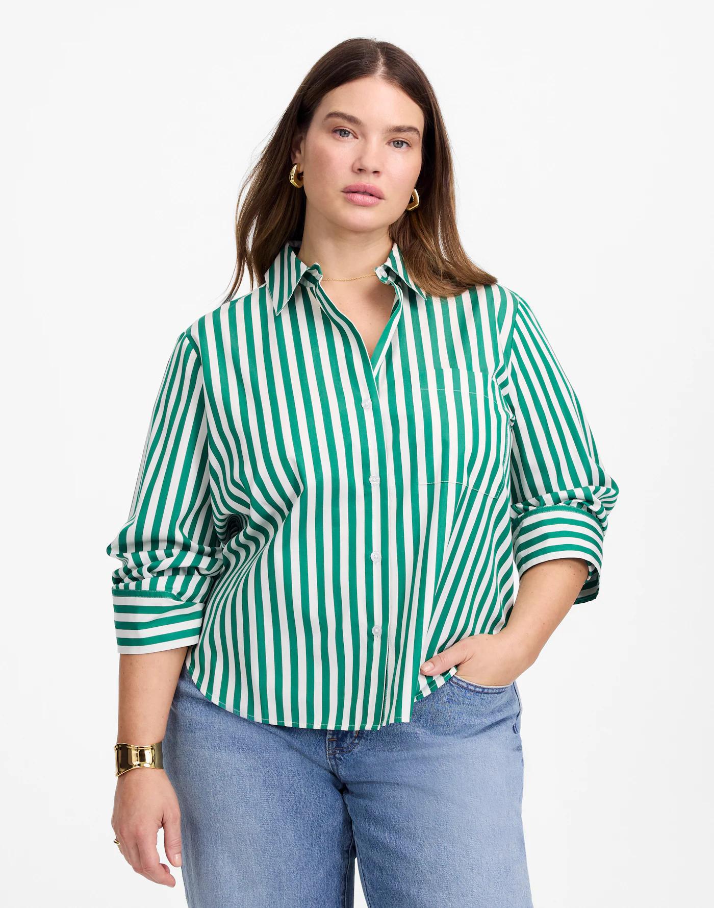 Poplin Easy Y-Neck Button-Up Shirt Product Image