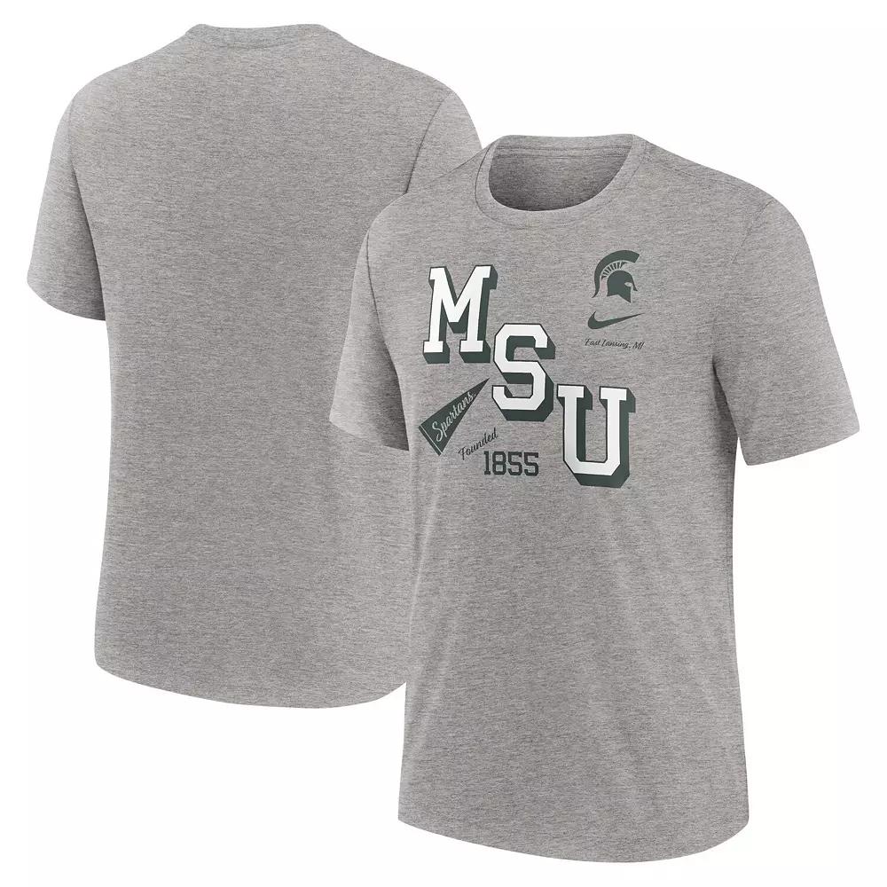 Men's Nike Heather Gray Michigan State Spartans Blitz Roll Call Tri-Blend T-Shirt, Size: XL, Grey Product Image