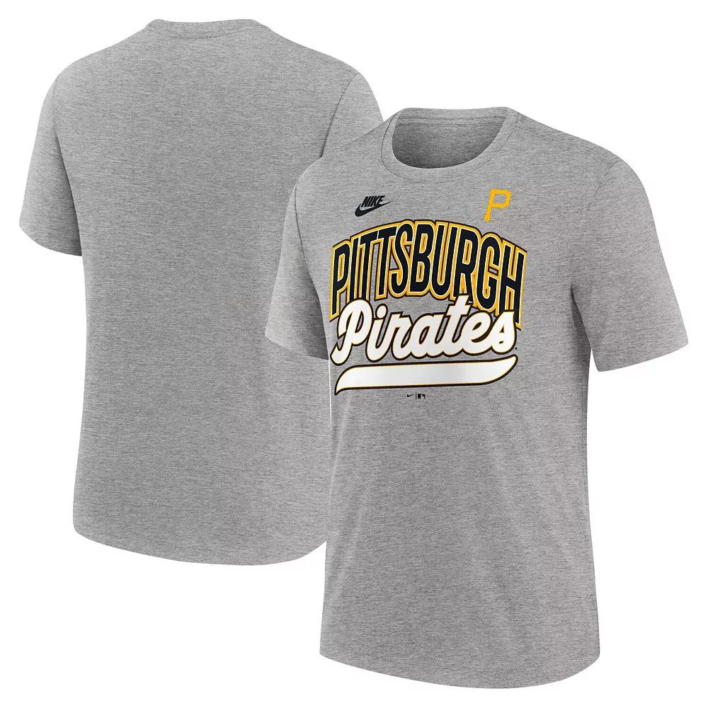 Men's Nike Heather Gray Pittsburgh Pirates Cooperstown Collection Retro Tri-Blend T-Shirt,  Product Image