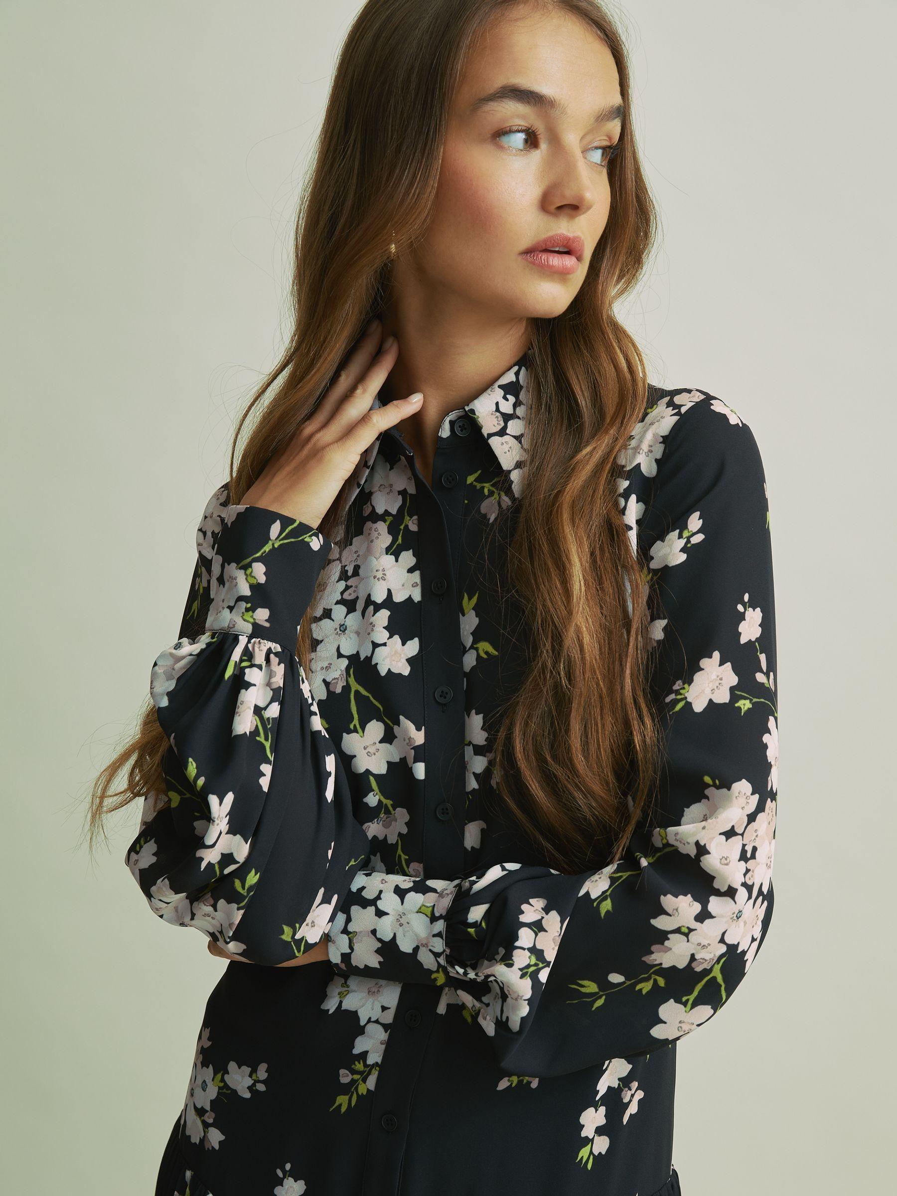 Florere Dropped Waist Shirt Midi Dress in Black Product Image