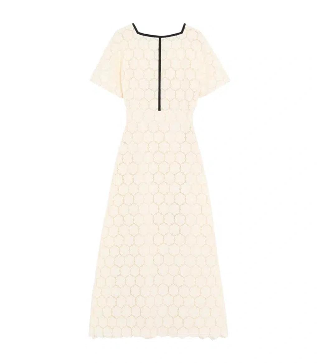 VALENTINO Midi Dress In Fleurs À Jours Cotton In White Product Image