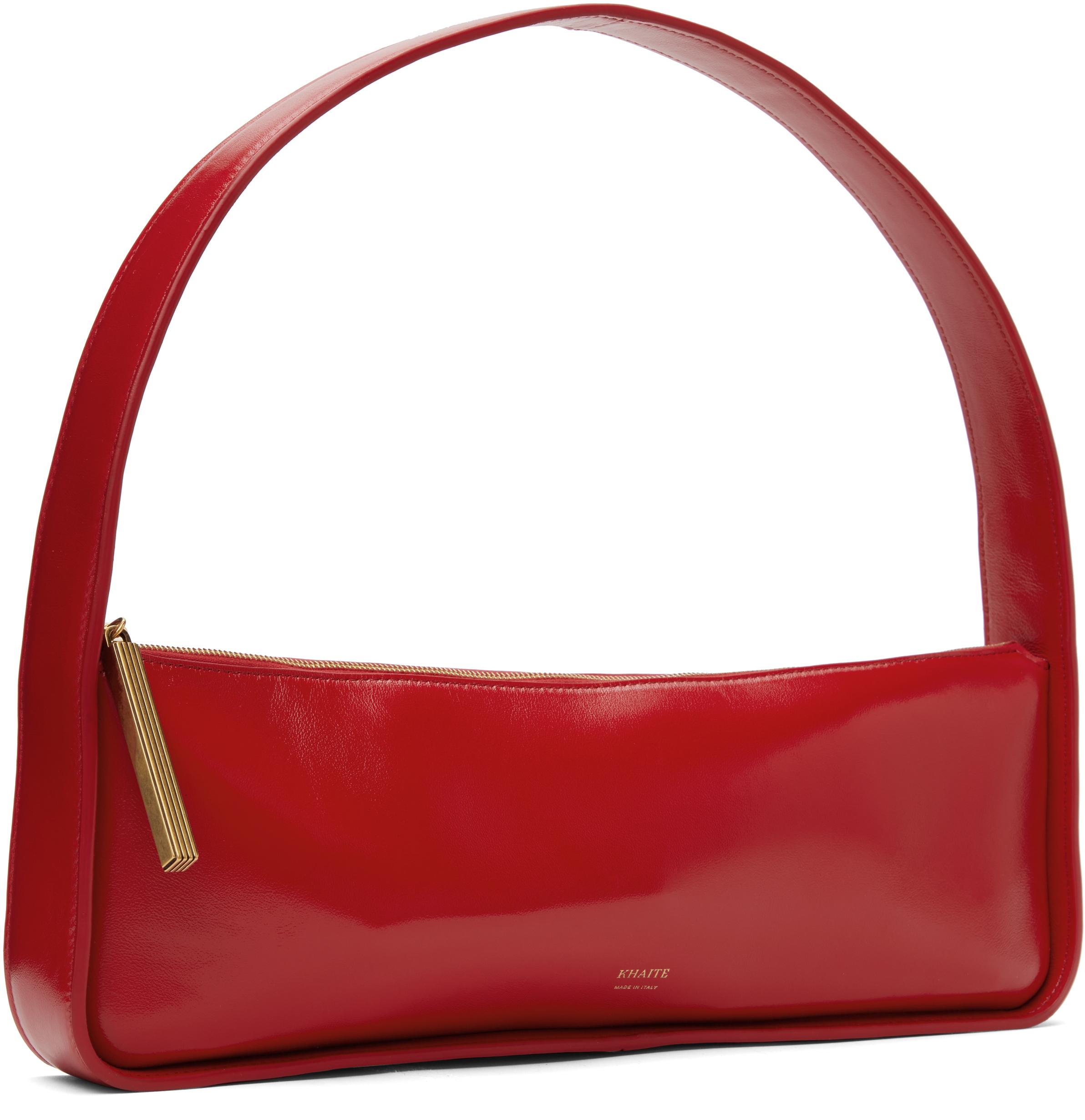 KHAITE Lori Crackle Patent Leather Shoulder Bag In Red Product Image