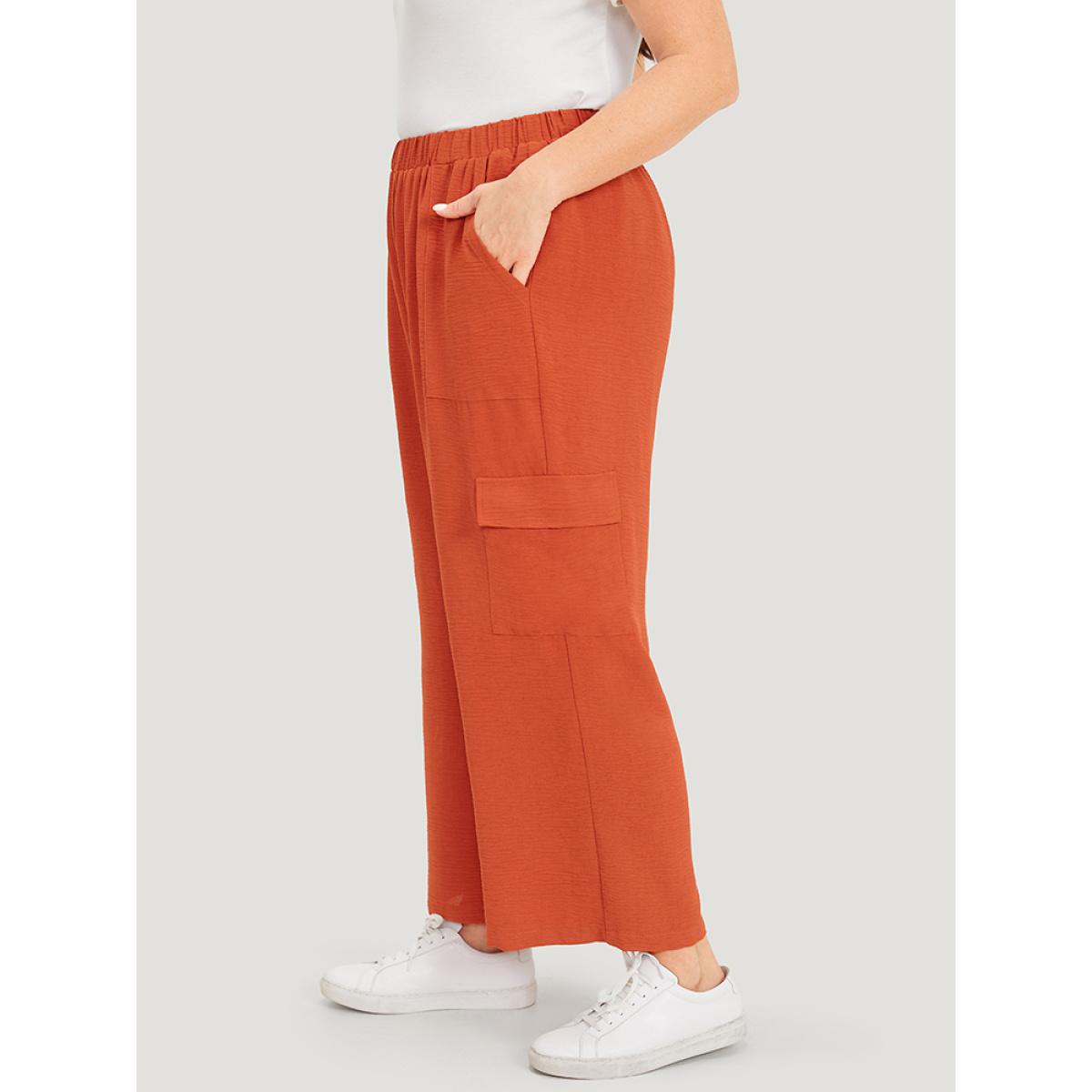 Plus Size Solid Flap Pocket High Rise Pants Women Rust Casual Straight Leg High Rise Dailywear Pants BloomChic 26/4X Product Image