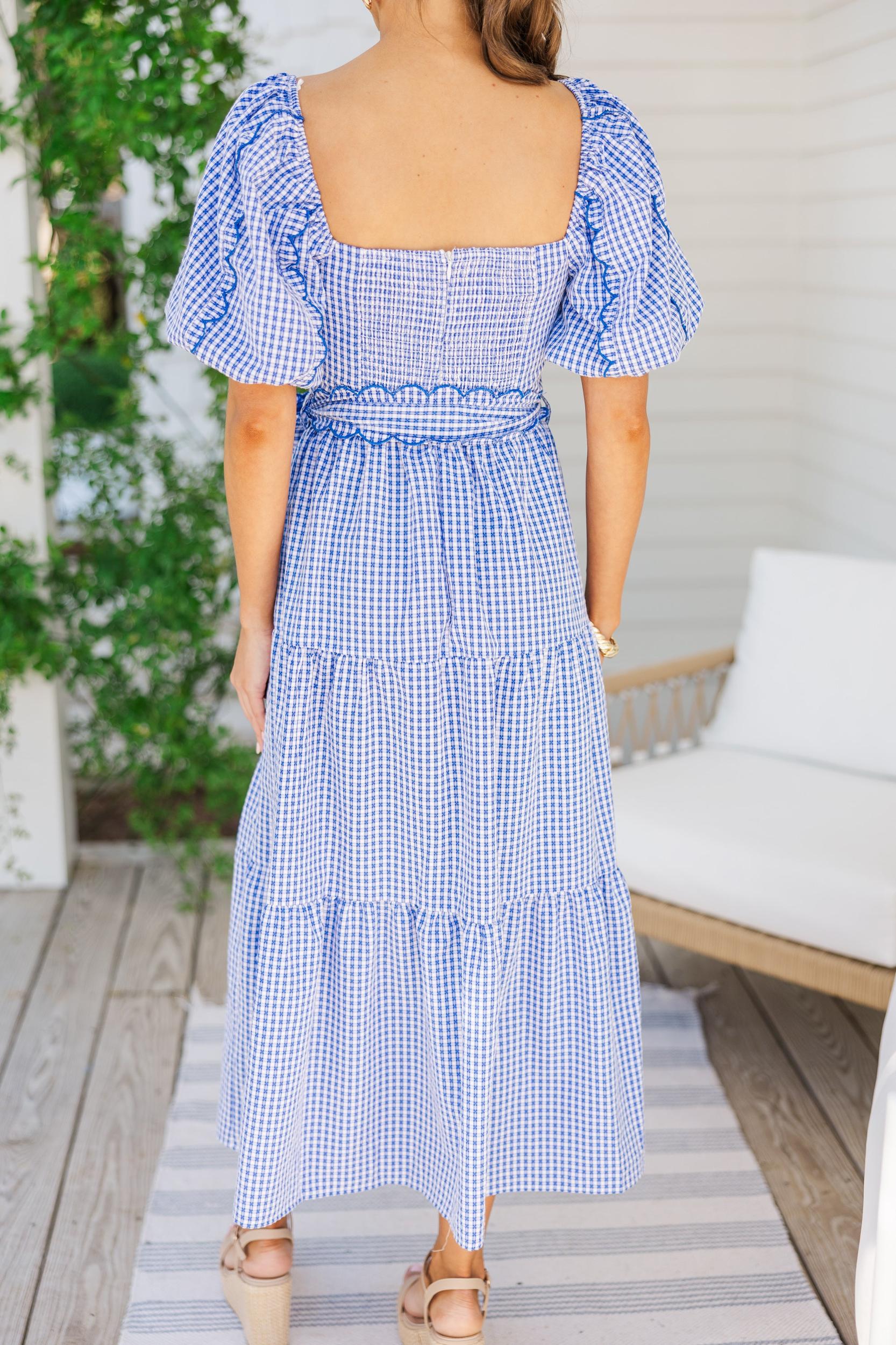The Notion Blue Gingham Midi Dress Female Product Image