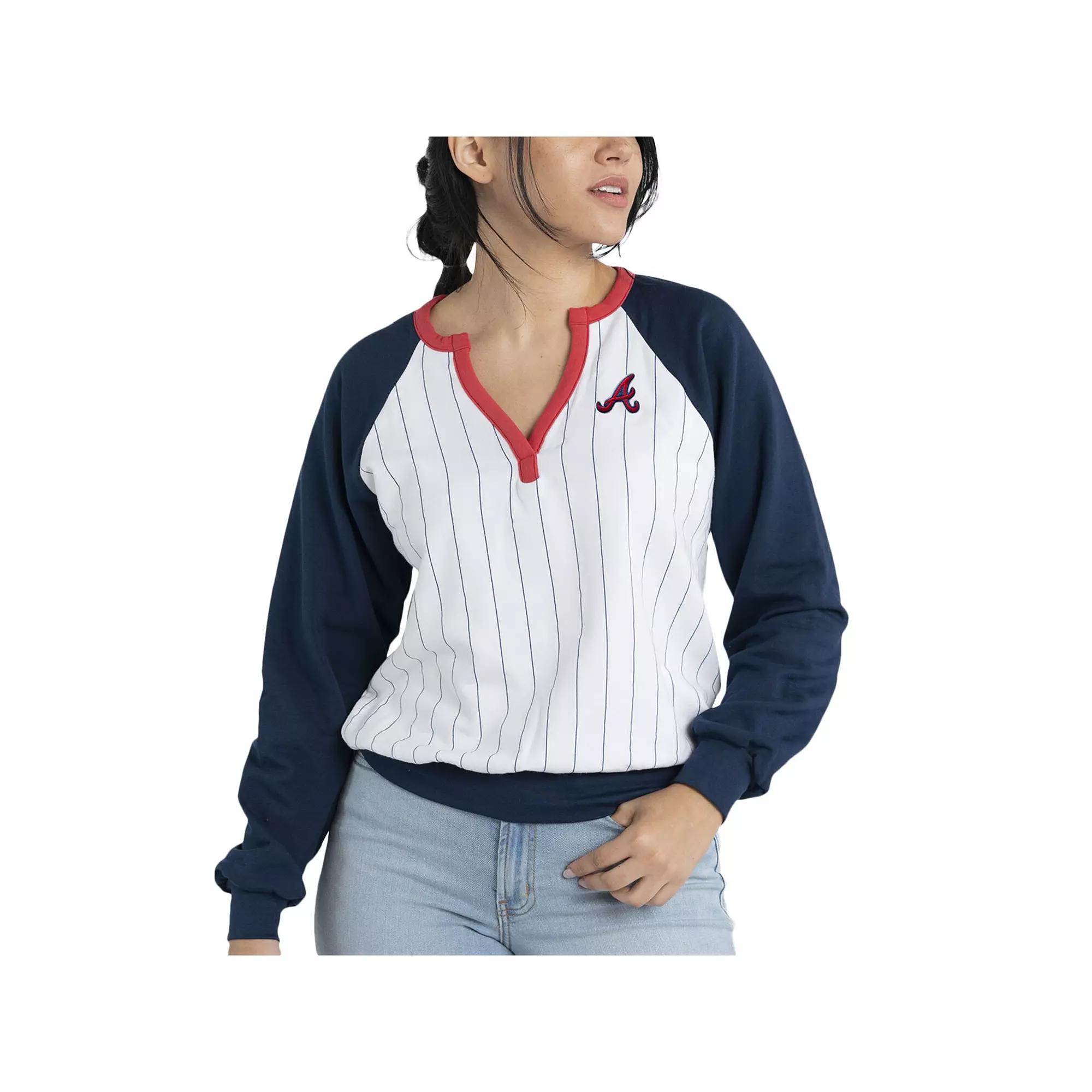 Women's Lusso White/Navy St. Louis Cardinals Mack Fleece V-Neck Pullover Top,  Product Image