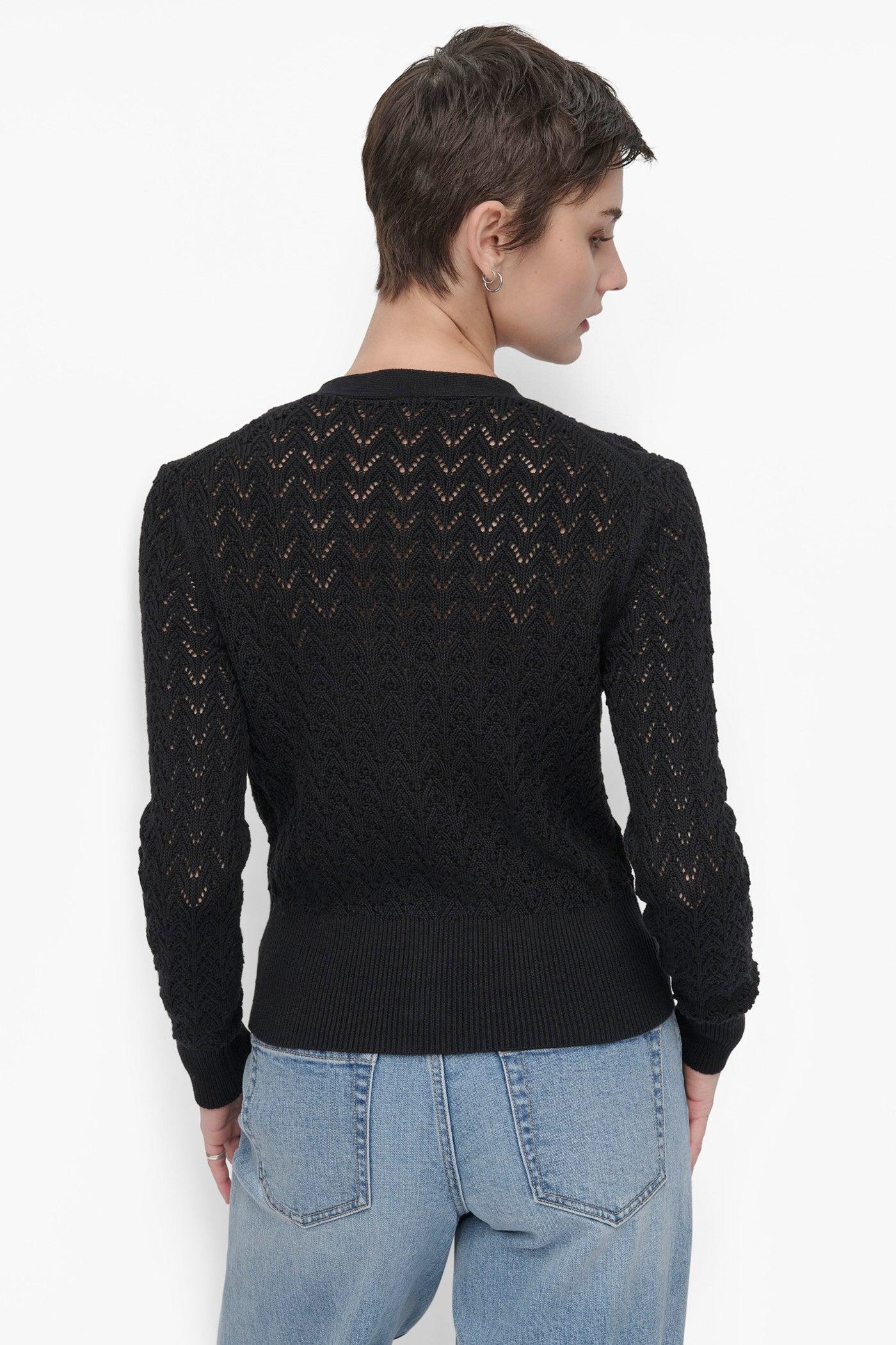 LONG SLEEVE POINTELLE STITCH V NECK CARDIGAN Product Image