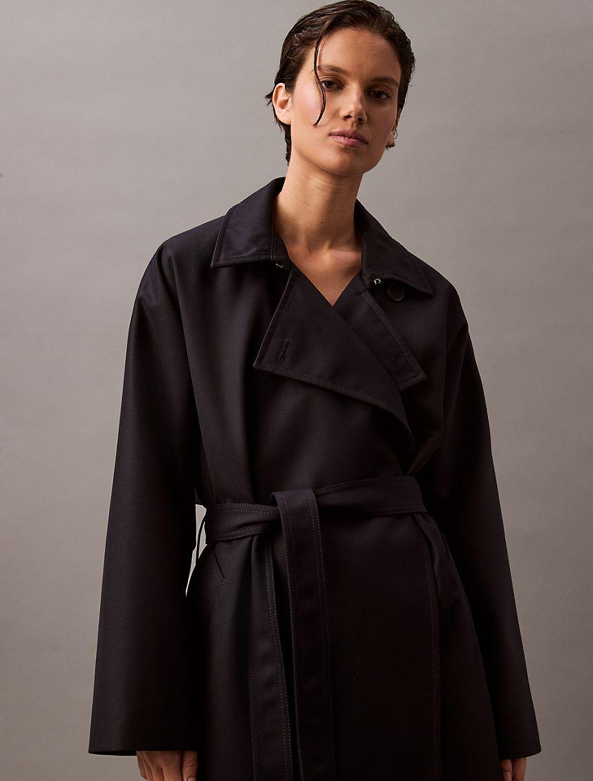 Long Wool Twill Blend Trench Coat Product Image