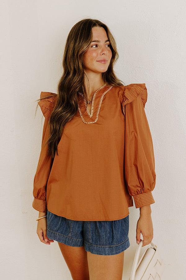Chic Moment Ruffle Top in Camel Product Image