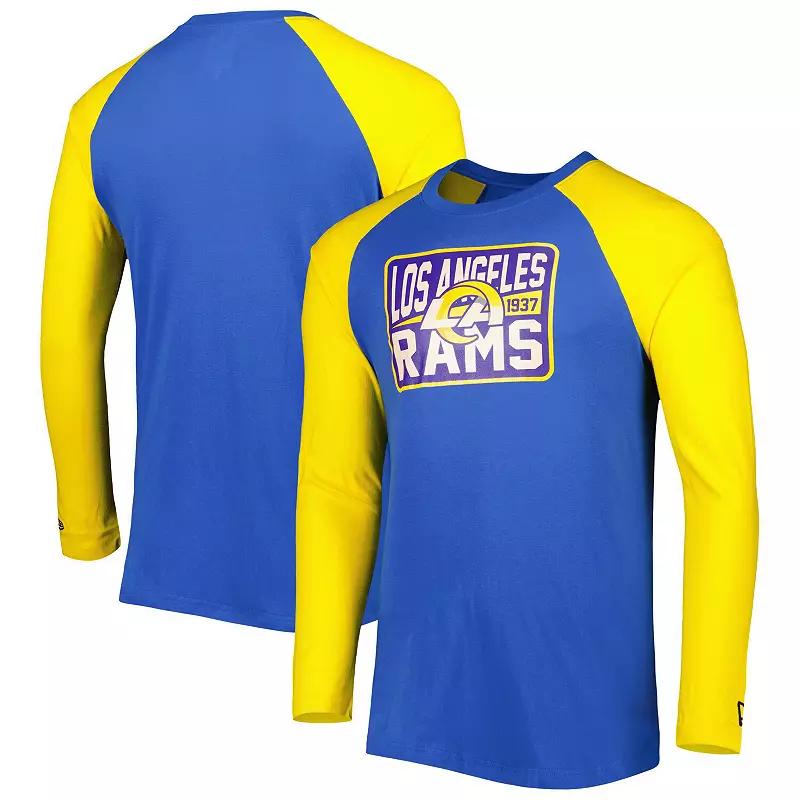 Men's New Era Royal Los Angeles Rams Current Raglan Long Sleeve T-Shirt,  Product Image