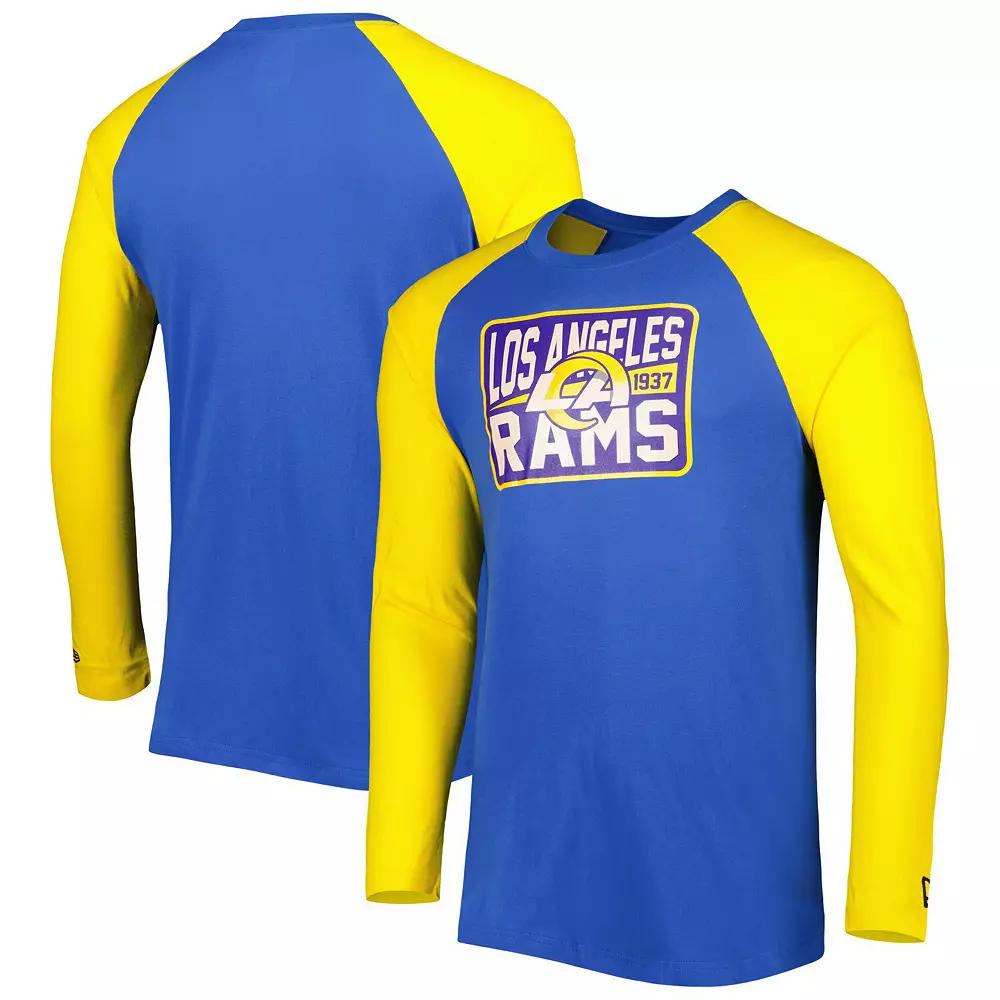 Men's New Era Royal Los Angeles Rams Current Raglan Long Sleeve T-Shirt,  Product Image