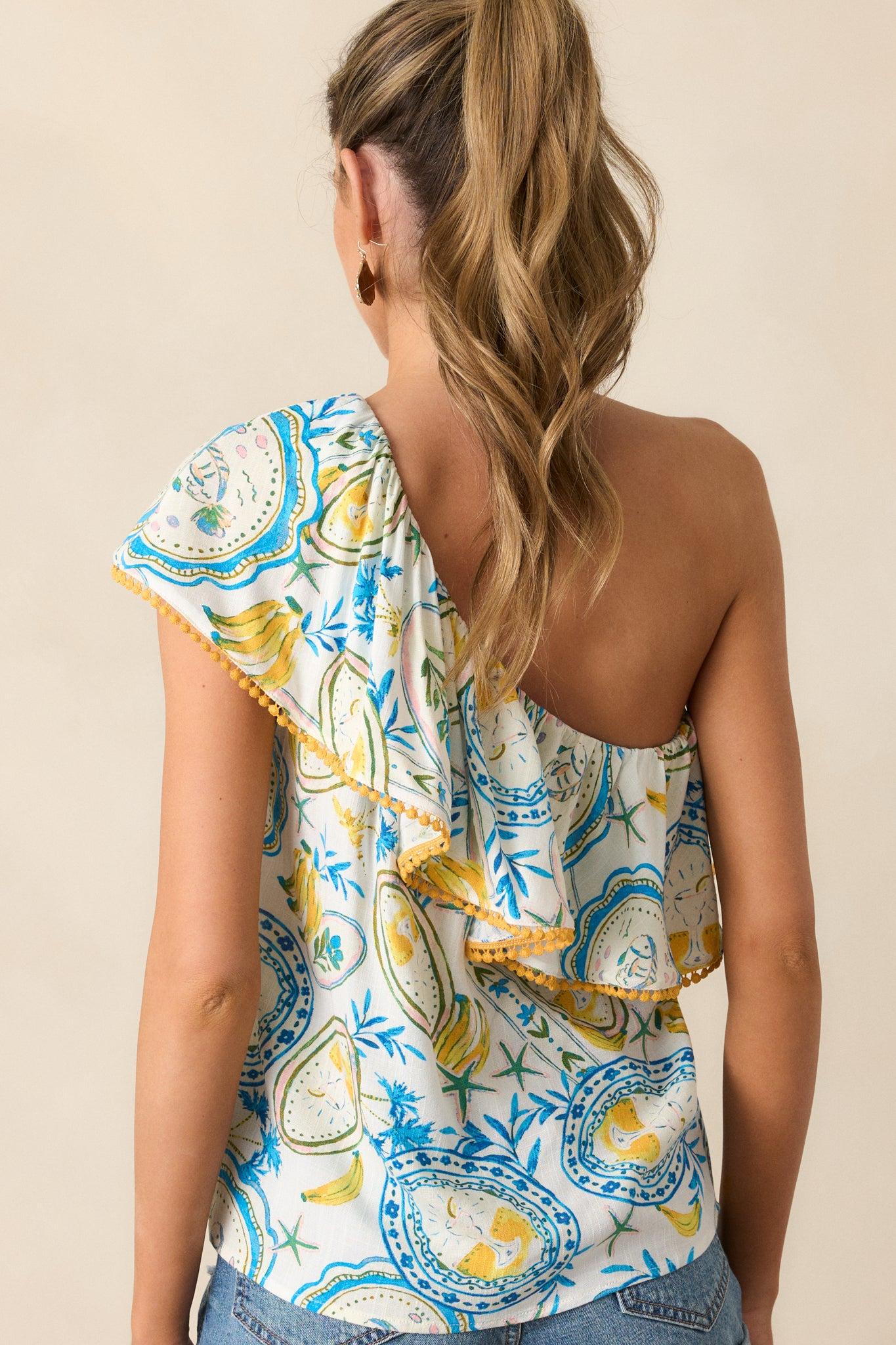 I Told You Ivory Tropical Print One Shoulder Top Product Image
