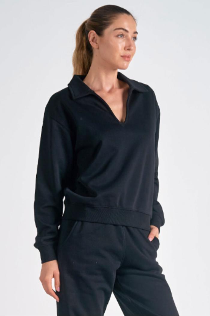 COLLARED V NECK TOP Product Image